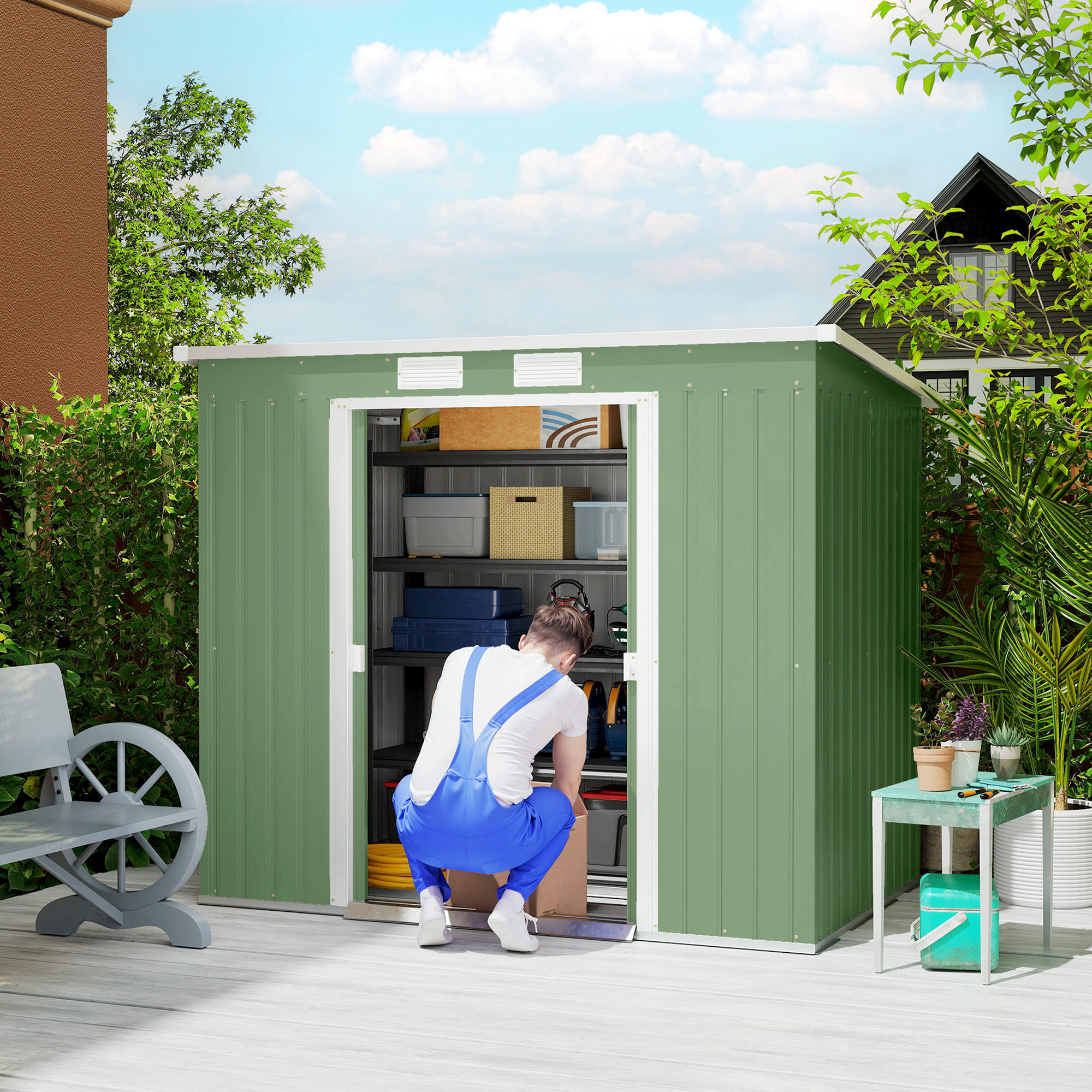 Outsunny Gerätehaus 2,42 m², Gartenhaus mit Lüftungsfenster, Schiebetür, Fu günstig online kaufen