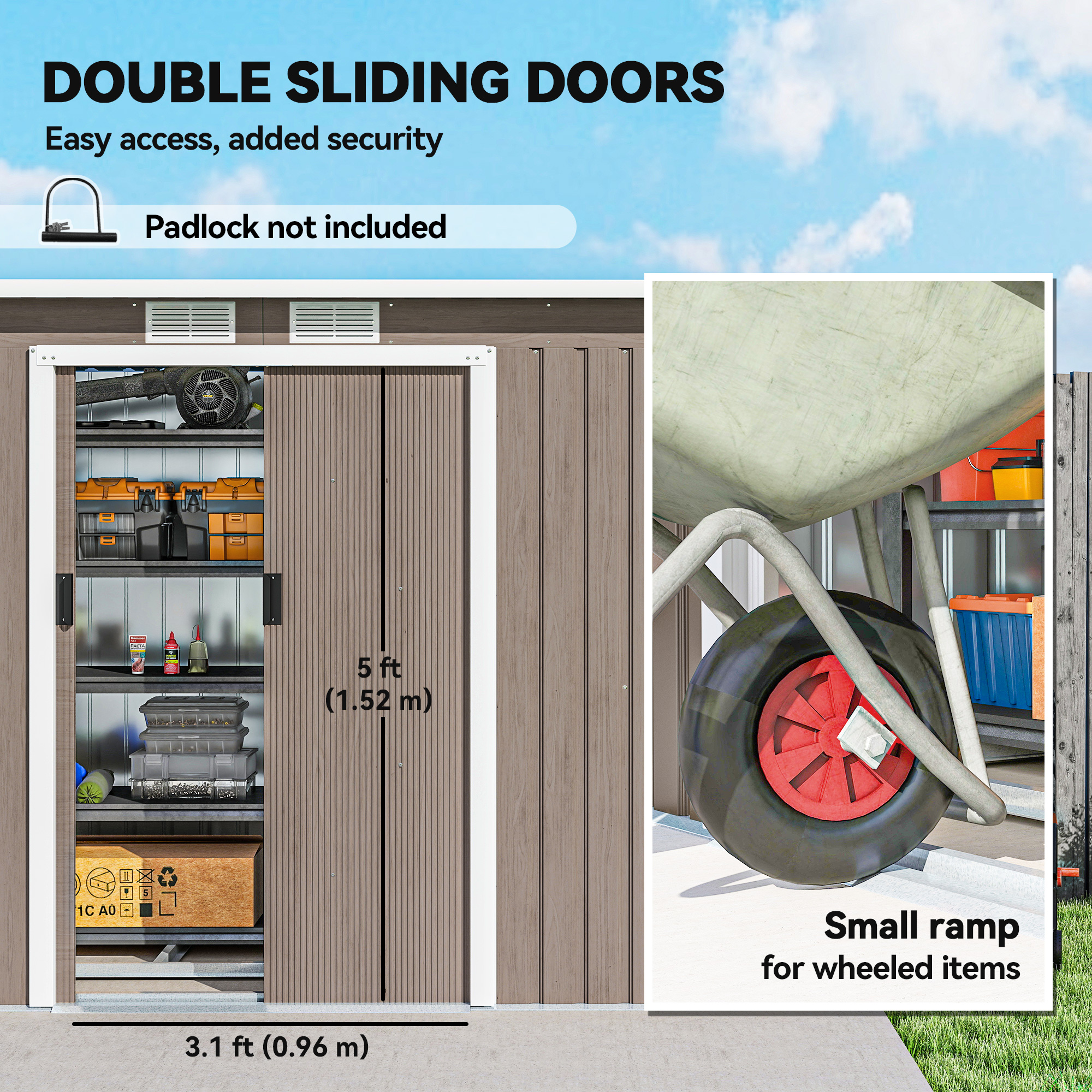 Outsunny 4 x 9ft Metal Shed, with Foundation Shed Brown 5