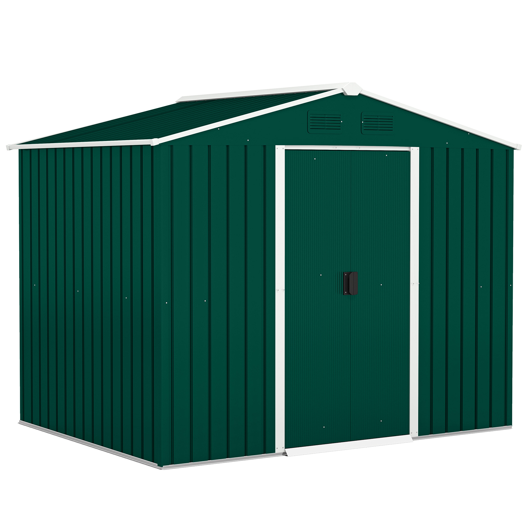 Image of Outsunny Casetta da Giardino 3.6m² in Lamiera di Acciaio con 2 Porte Scorrevoli e 4 Prese d'Aria, 236x174x190 cm, Verde Aosom Italy006
