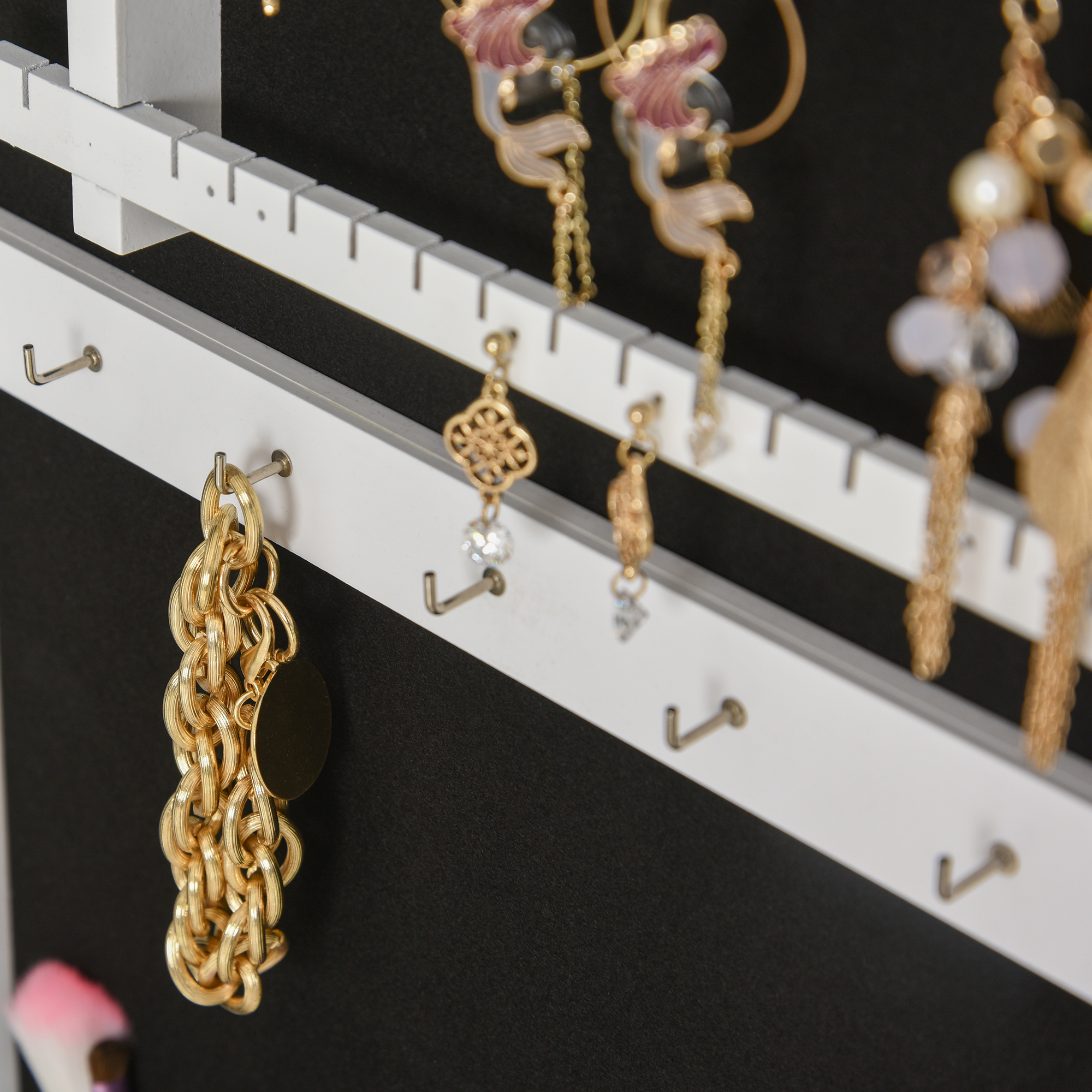 Armoire à Bijoux Murale Avec Miroir LED - Organisateur Verrouillable, Rangement Colliers, Boucles D’oreilles, Blanc - 9