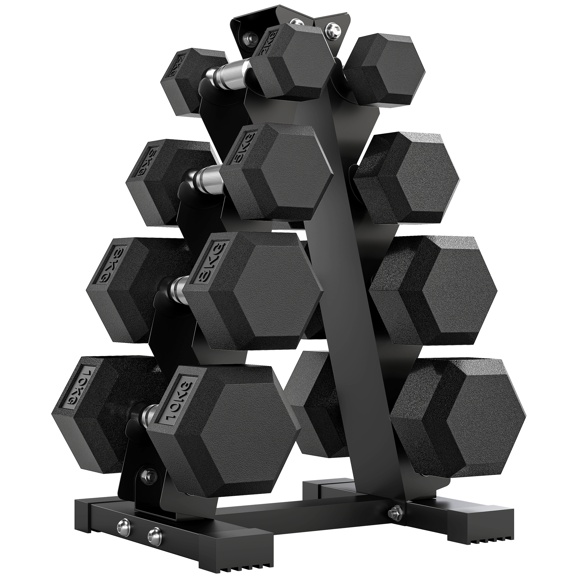SPORTNOW Set Gantere Hexagonale cu Suport pentru Economisirea Spațiului, de la 2 kg la 10 kg, Negru | Aosom Romania