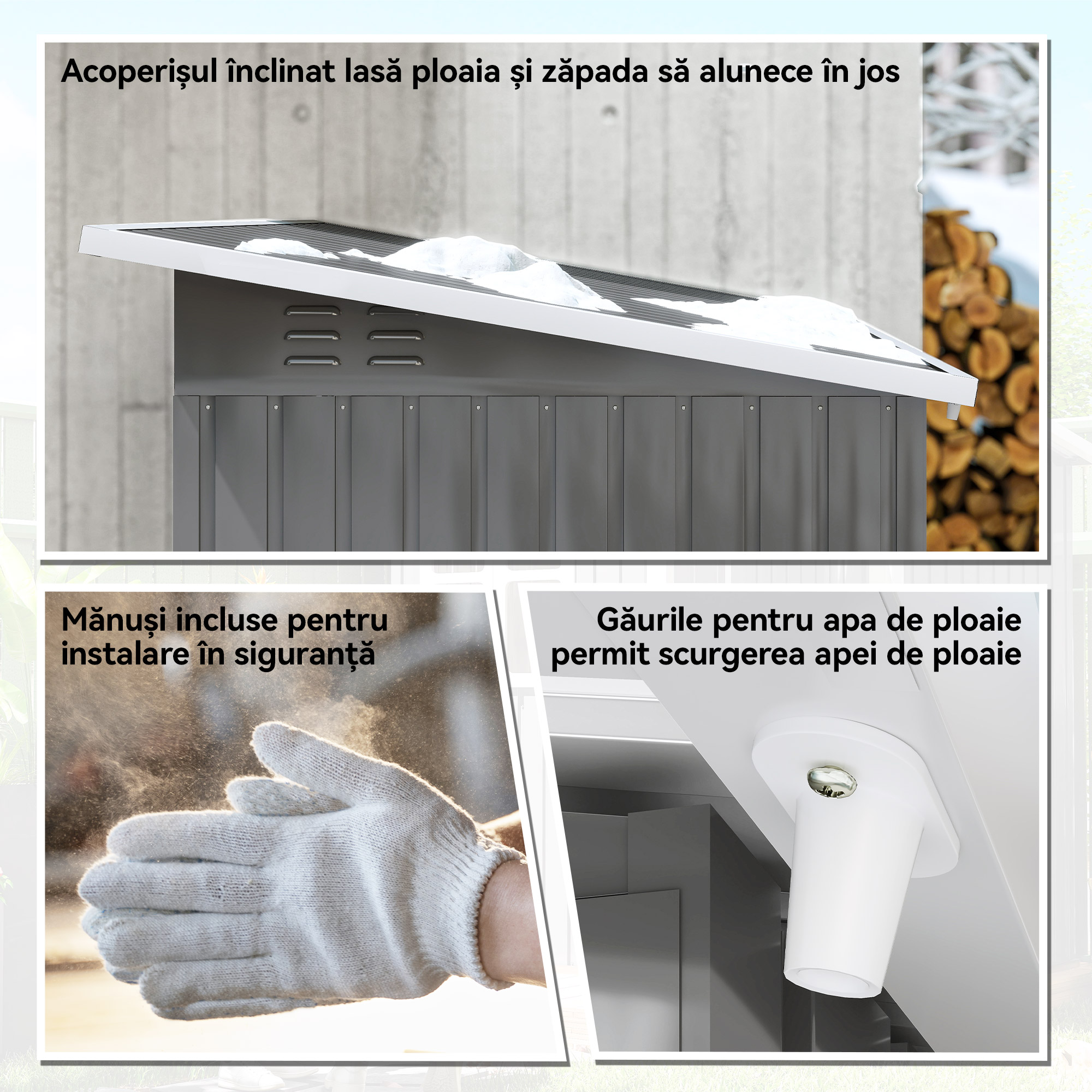  Magazie Gradina pentru unetele, cu Usa Larga si Fereastra, 221x133x190 cm, Gri inchis [6]