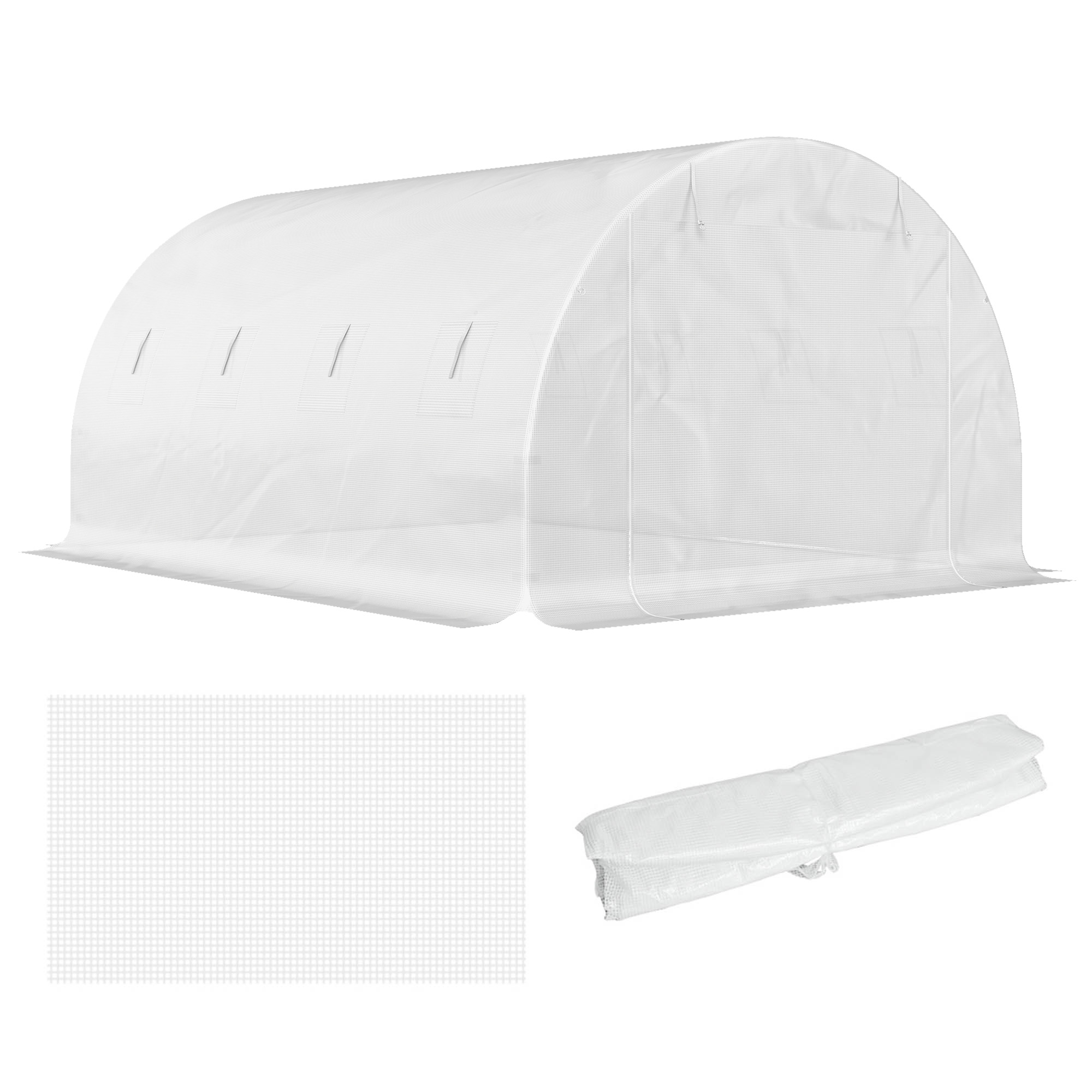 Outsunny Bâche de rechange serre tunnel 12 m² 4 x 3 x 2 m PE anti-UV imperméable 8 fenêtres + porte enroulable zippée blanc