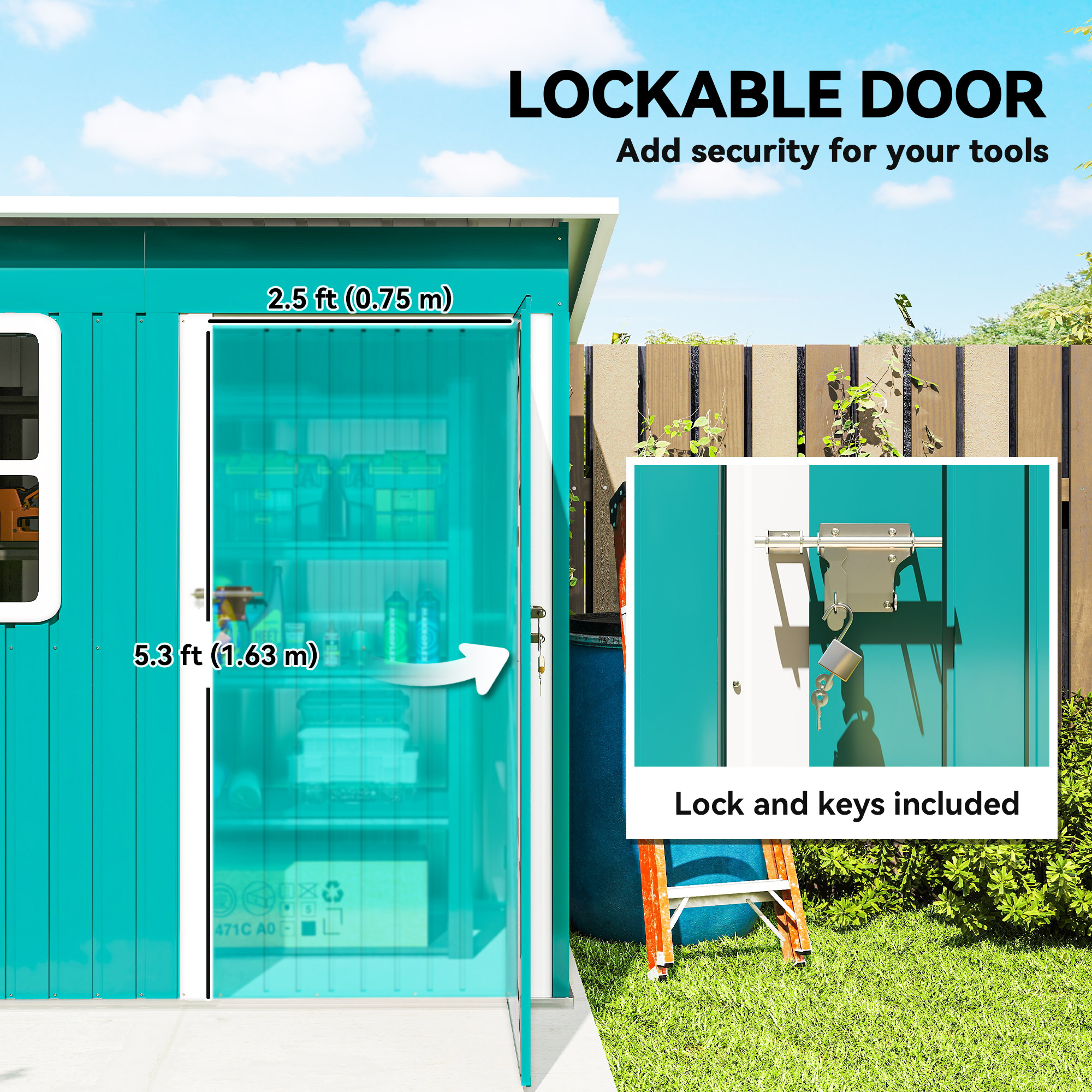 Outsunny 7 x 4ft Galvanised Steel Garden Shed, with Lock and Gloves Green 8