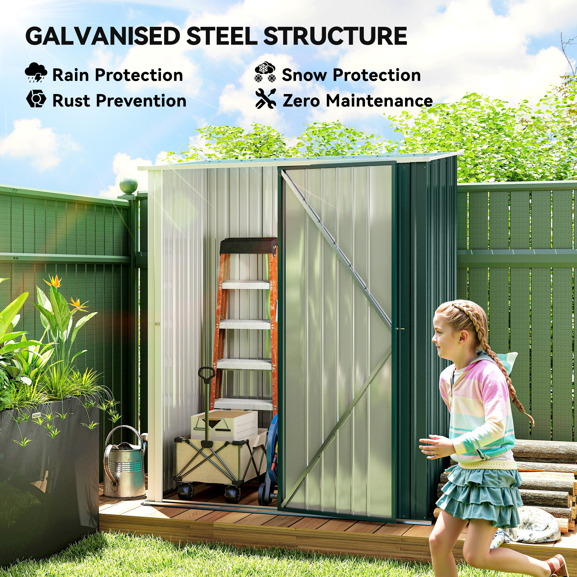 Outsunny 5.3 x 3.1ft Corrugated Steel Garden Shed Green 4