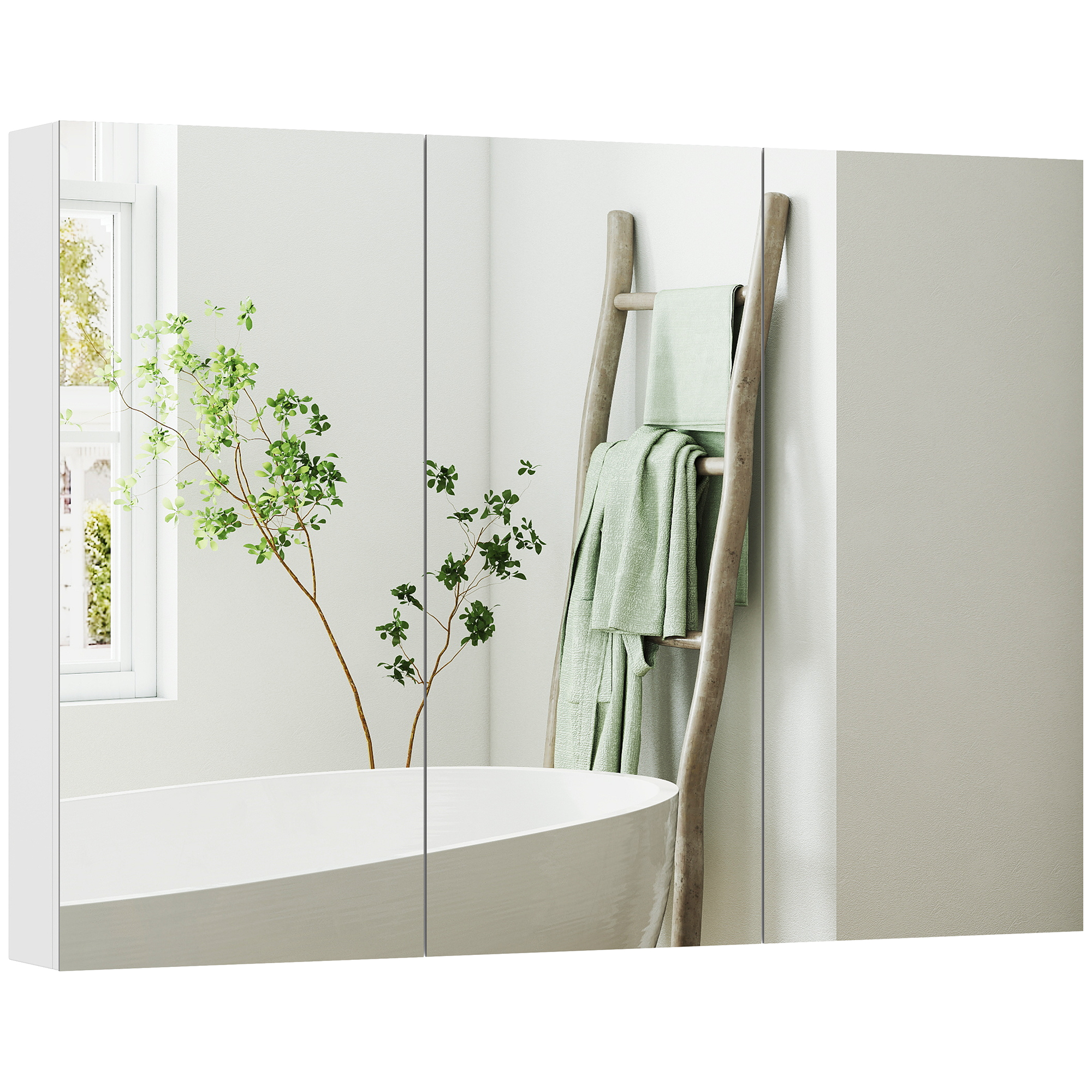 HOMCOM Armoire murale salle de bain avec miroir, armoire de toilette 3 portes miroir, étagères réglables, 91,5x11,5x65cm, blanc