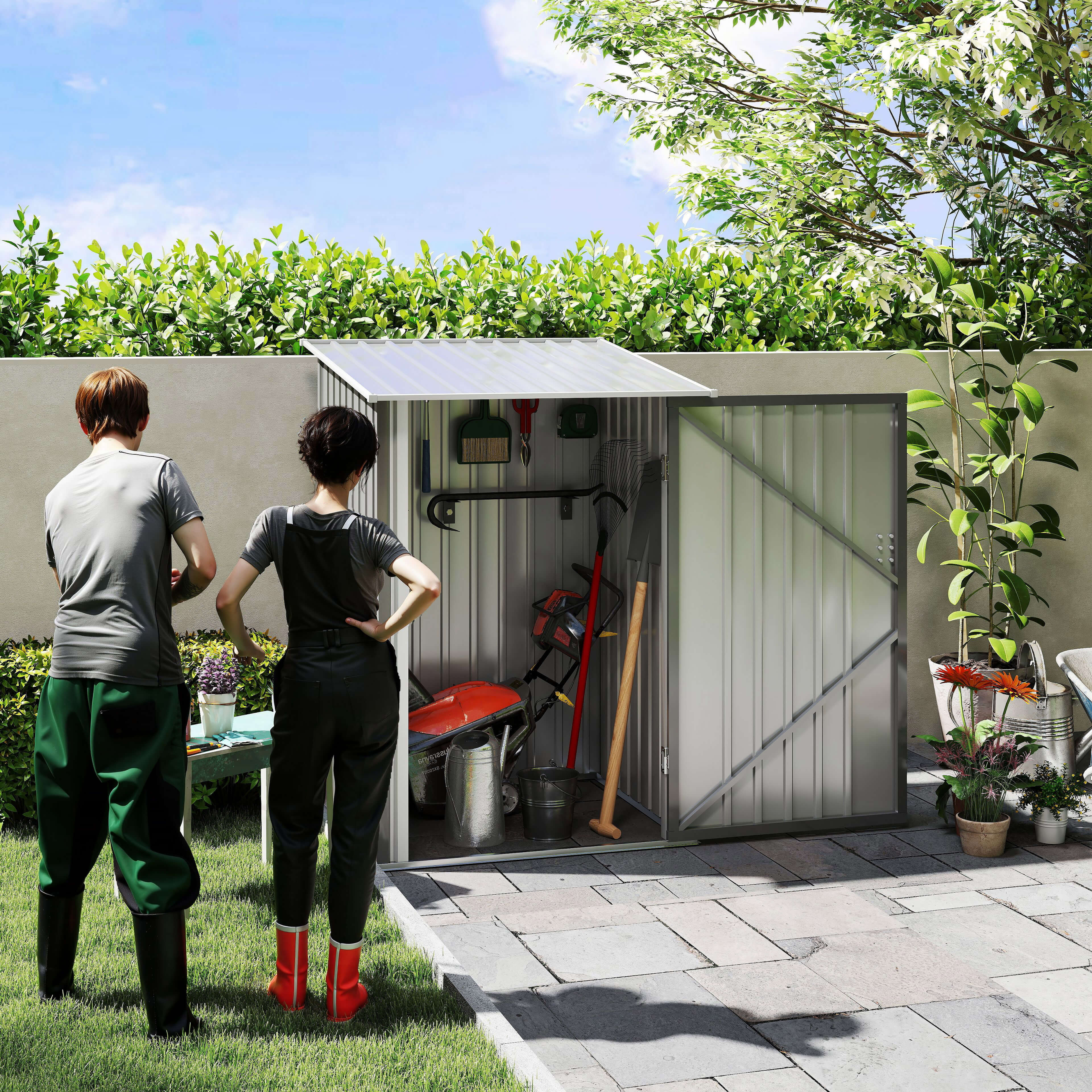 Outsunny Stahl Gerätehaus 0,92 m²  Abschließbarer Gartenschrank mit Pultdac günstig online kaufen