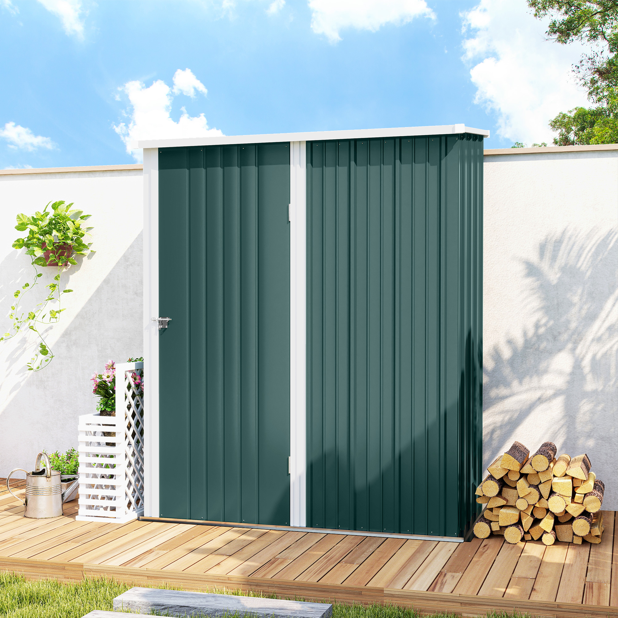 Outsunny 5.3 x 3.1ft Corrugated Steel Garden Shed Green 8