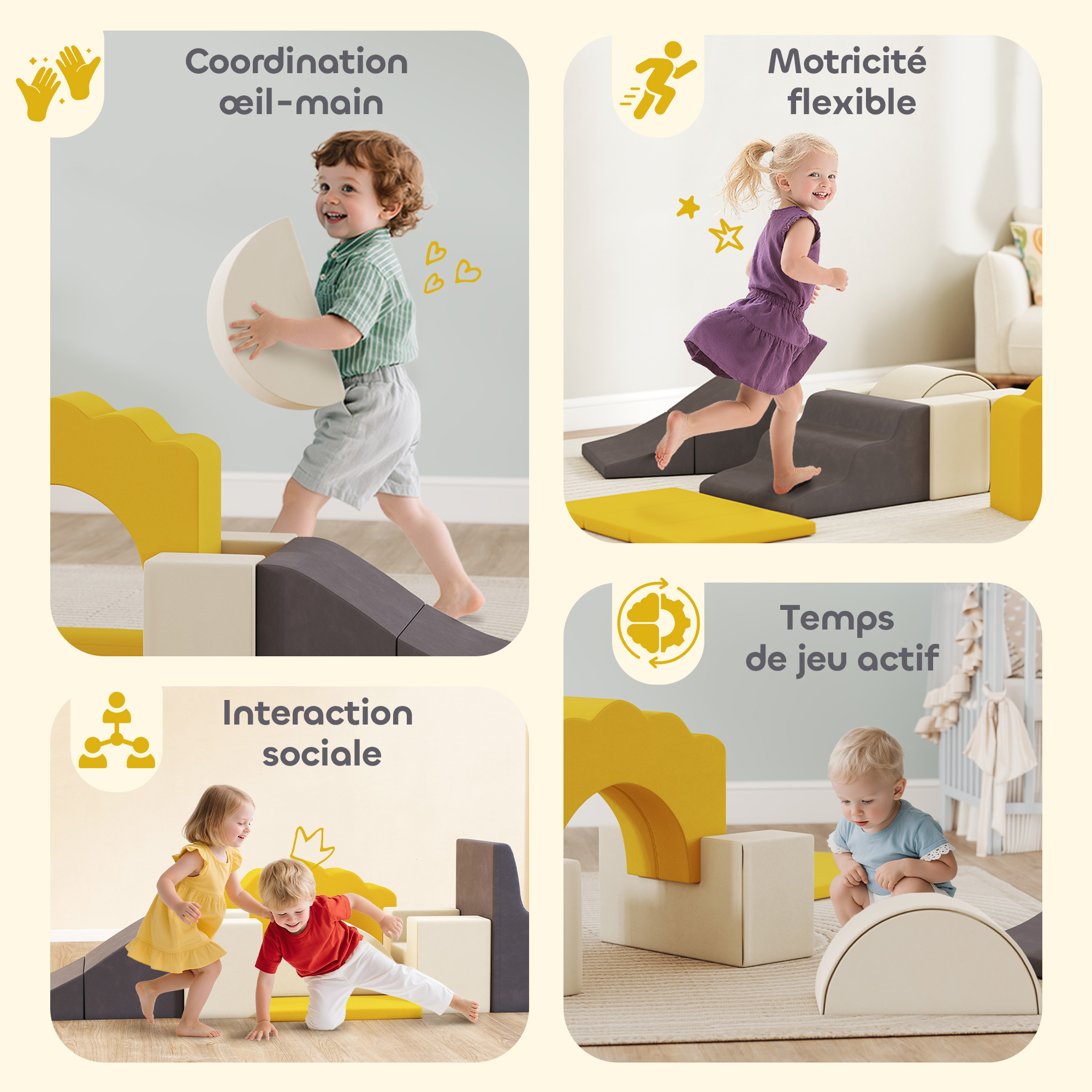 Parcours De Motricité Modulable 5 Pièces Pour Bébé 6 Mois à 3 Ans - Blocs Mousse Avec Housse Lavable