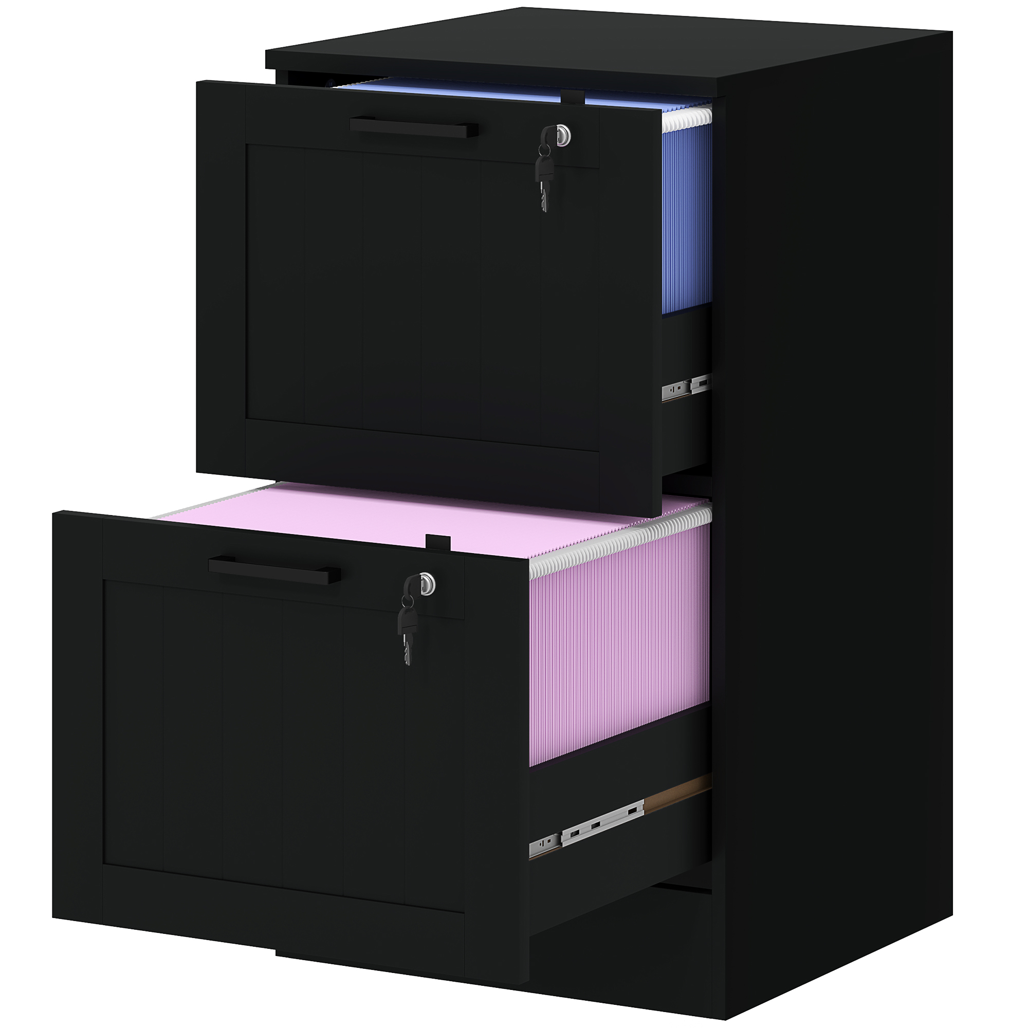 HOMCOM Bürocontainer, Schrank aus Holz mit 2 Schubladen und Schlössern, mit verstellbaren Aufhängeschienen für A4- und Letter-Ordner, 40 x 40 x 71 cm, schwarz Aosom