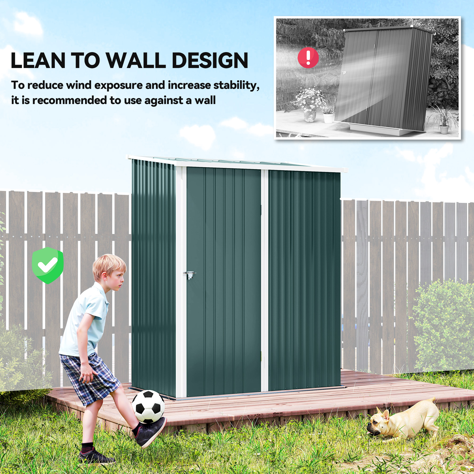 Outsunny 5.3 x 3.1ft Corrugated Steel Garden Shed Green 6