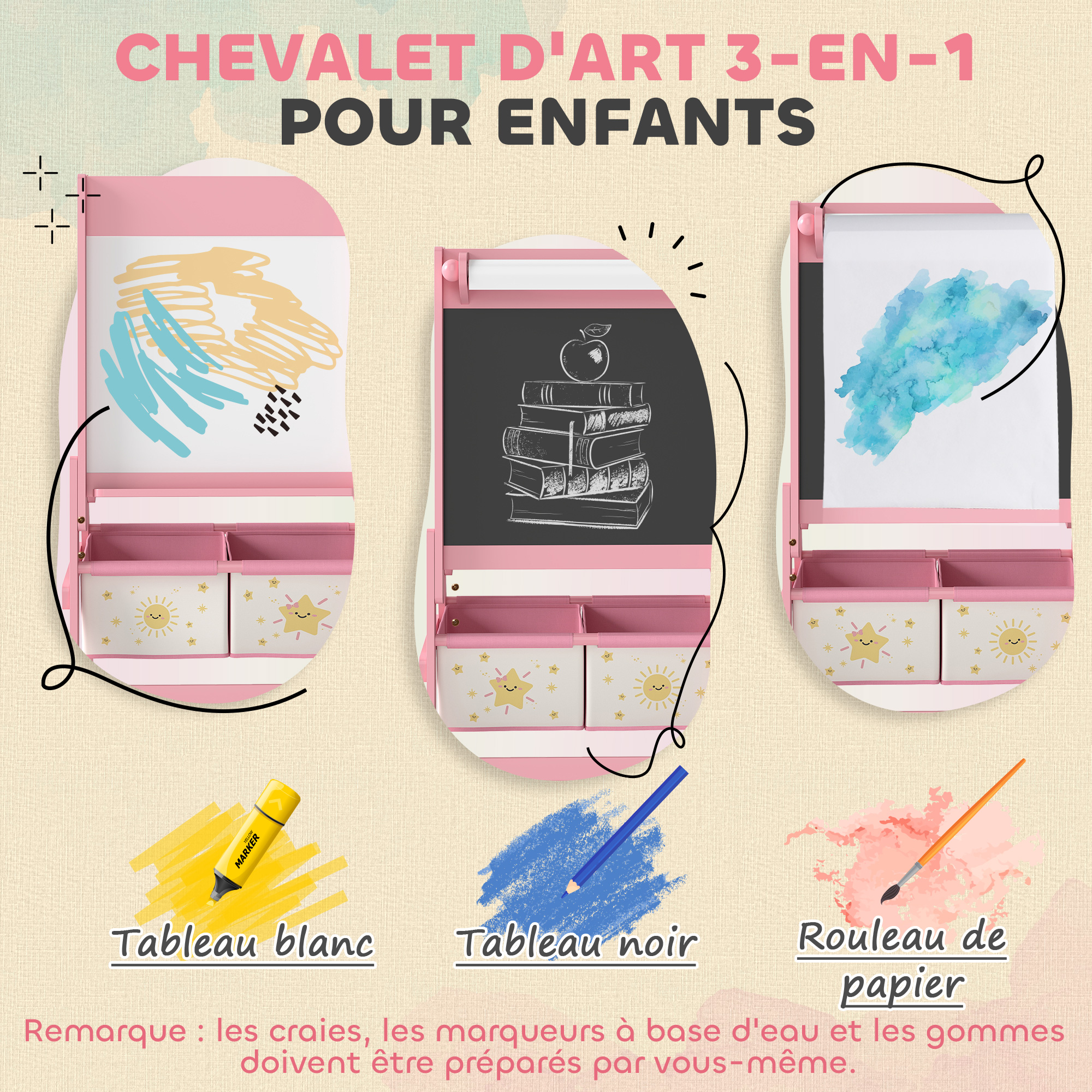 Tableau Enfant Double Face Blanc Magnetique Chevalet Peinture en Bois