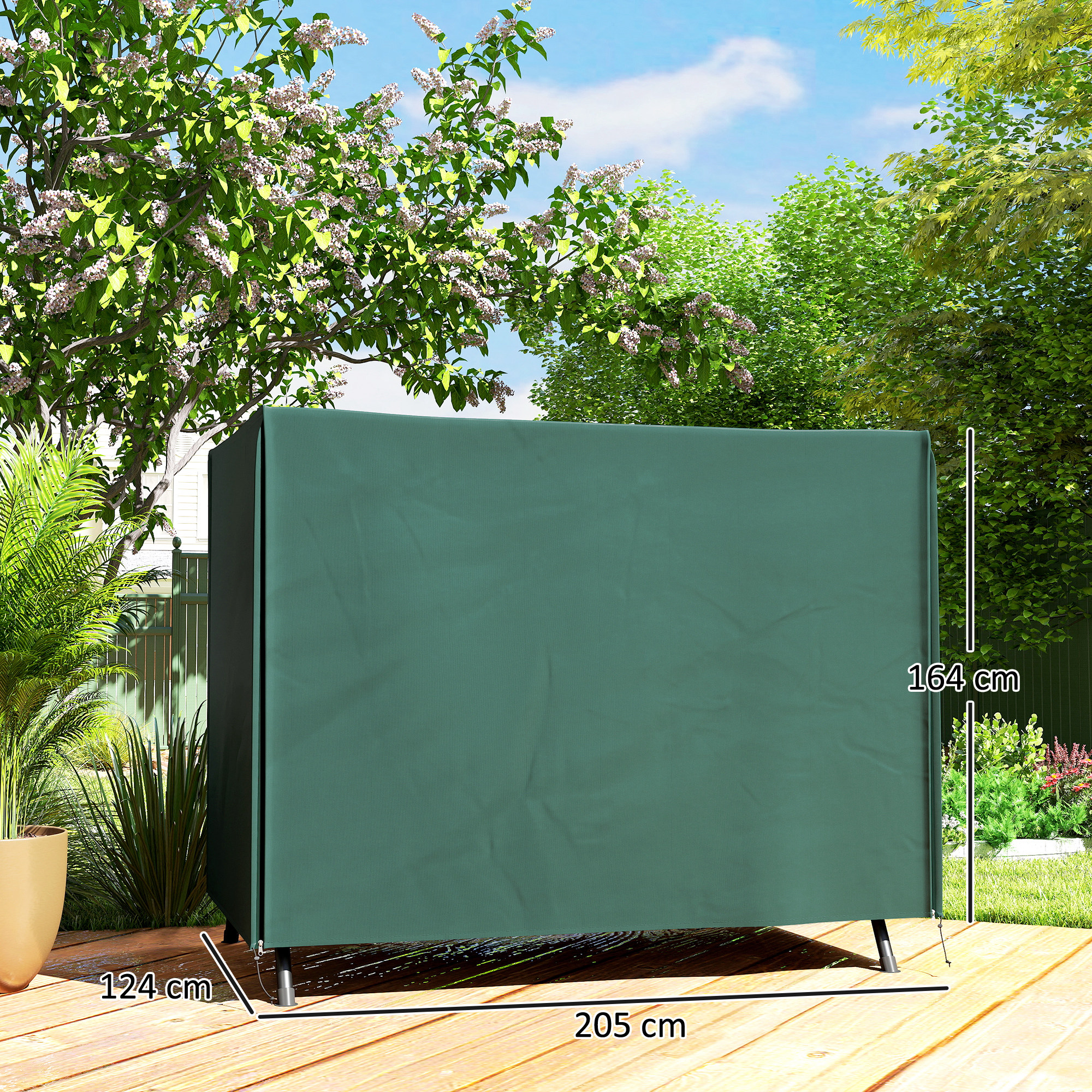 Hollywoodi kiigekate 3-kohalisele, 600D Oxford, vetthülgav, talvekindel, aiakiige kaitsekate, UV-kindel presenning, rebenemiskindel kate, 205x124x164cm, tumeroheline