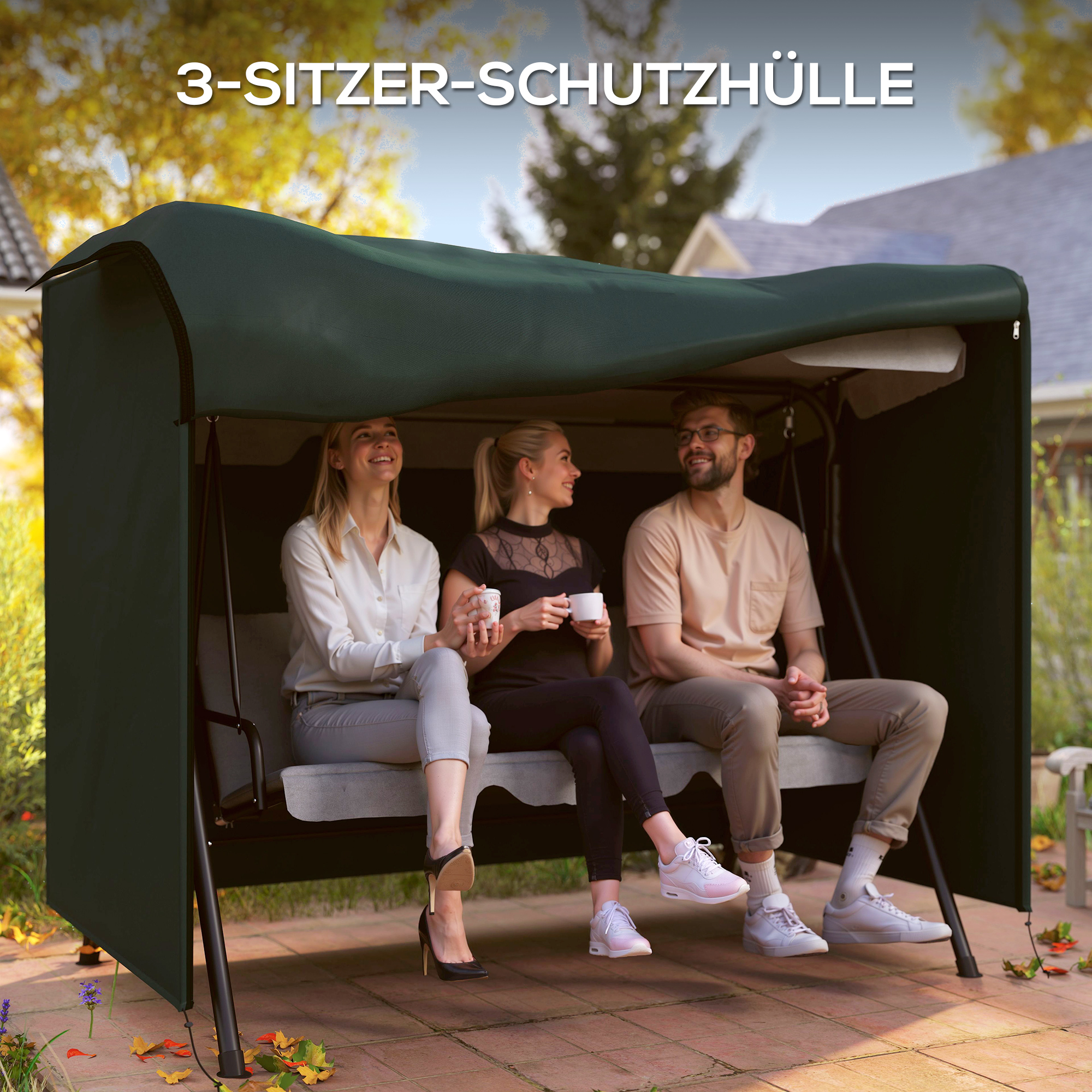 Hollywoodi kiigekate 3-kohalisele, 600D Oxford, vetthülgav, talvekindel, aiakiige kaitsekate, UV-kindel presenning, rebenemiskindel kate, 205x124x164cm, tumeroheline