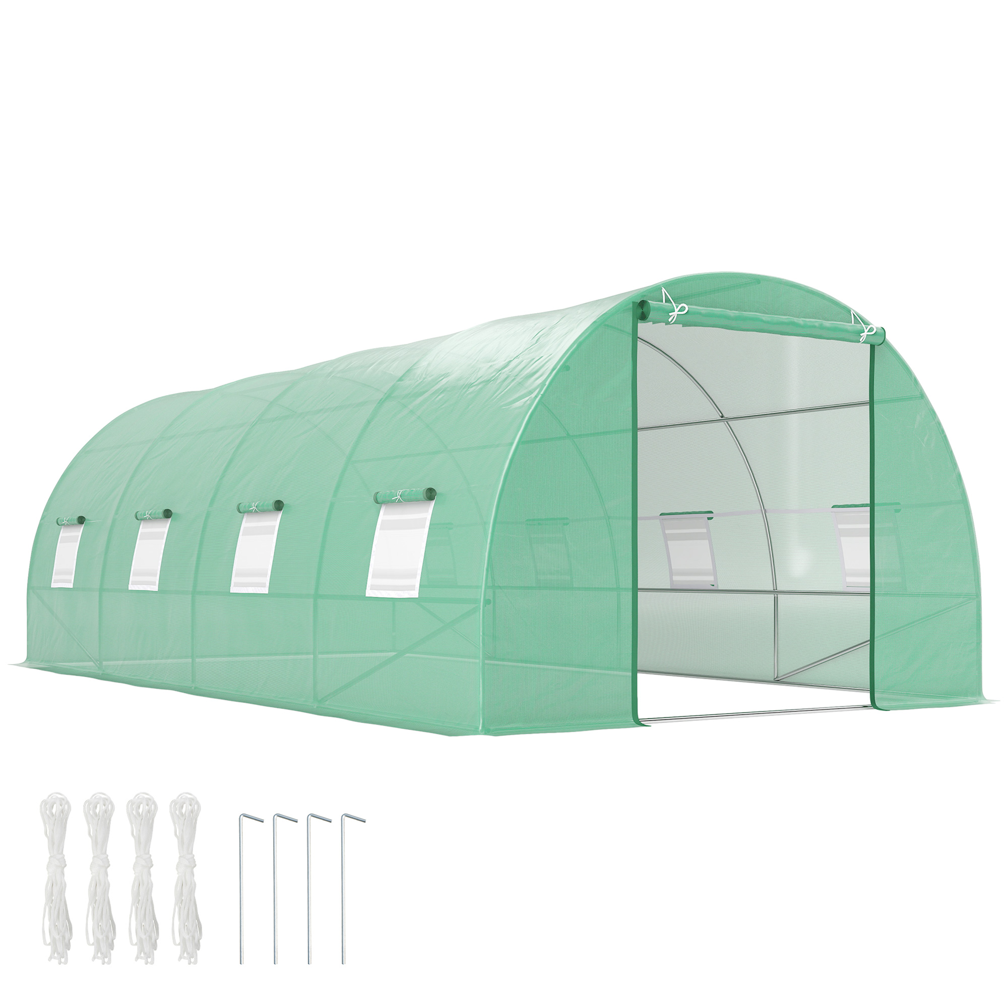 Outsunny  Serre de jardin tunnel 6L x 3l x 2H m châssis tubulaire acier galvanisé renforcé 2,5 cm 8 fenêtres 1 porte vert