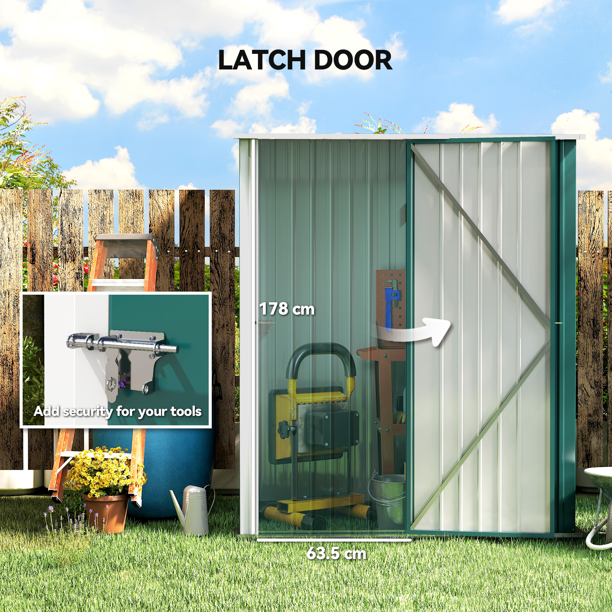 Outsunny 5.3 x 3.1ft Corrugated Steel Garden Shed Green 5