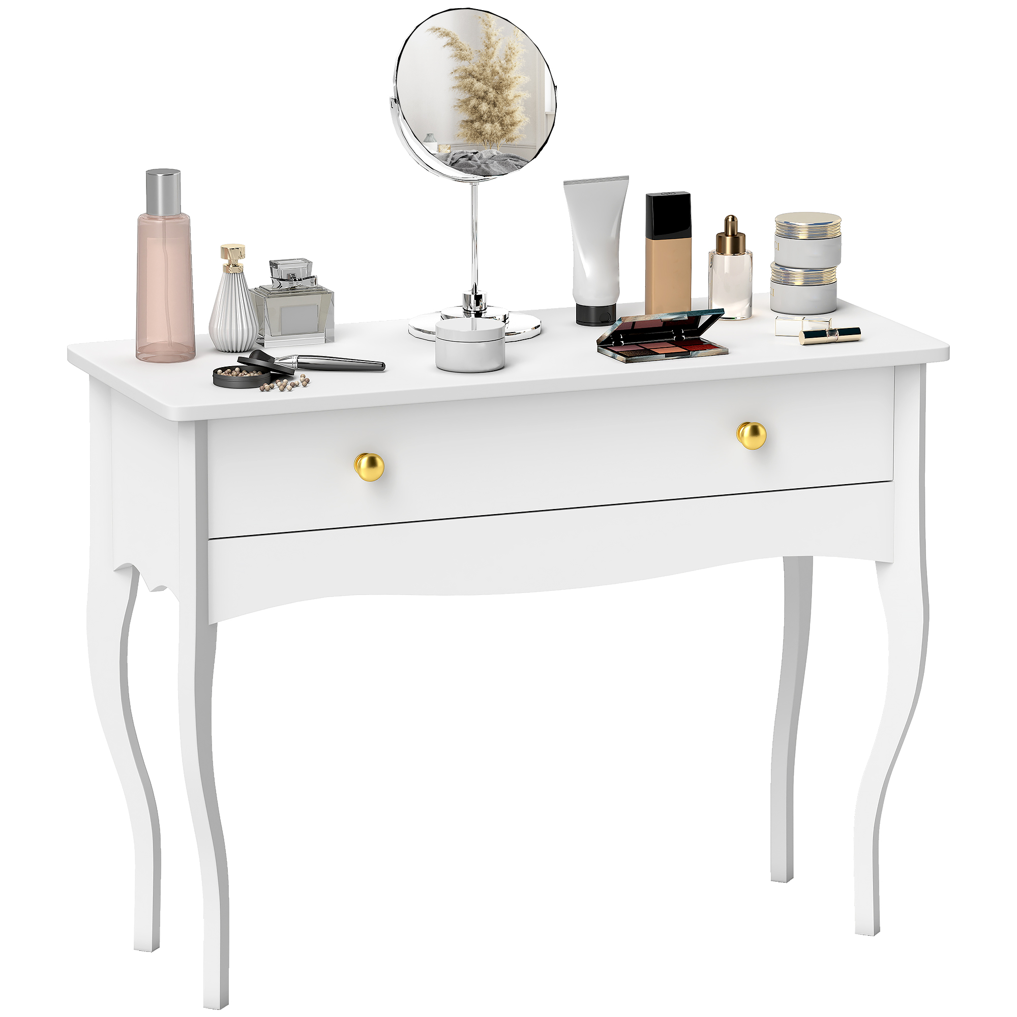 HOMCOM Masă de Toaletă Elegantă cu Sertar Spațios din Lemn Alb 100x40x74 cm | Aosom Romania