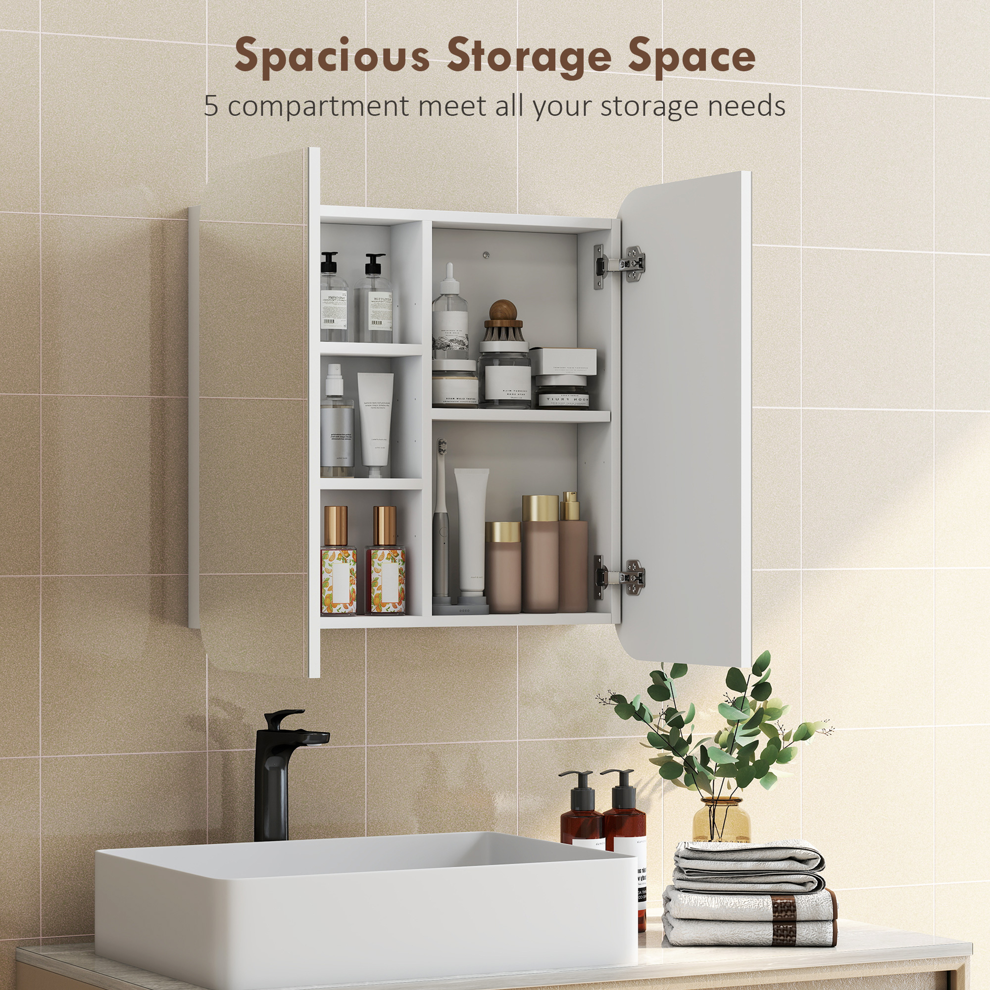 HOMCOM Arched Bathroom Mirror Cabinet with Adjustable Shelves White 5