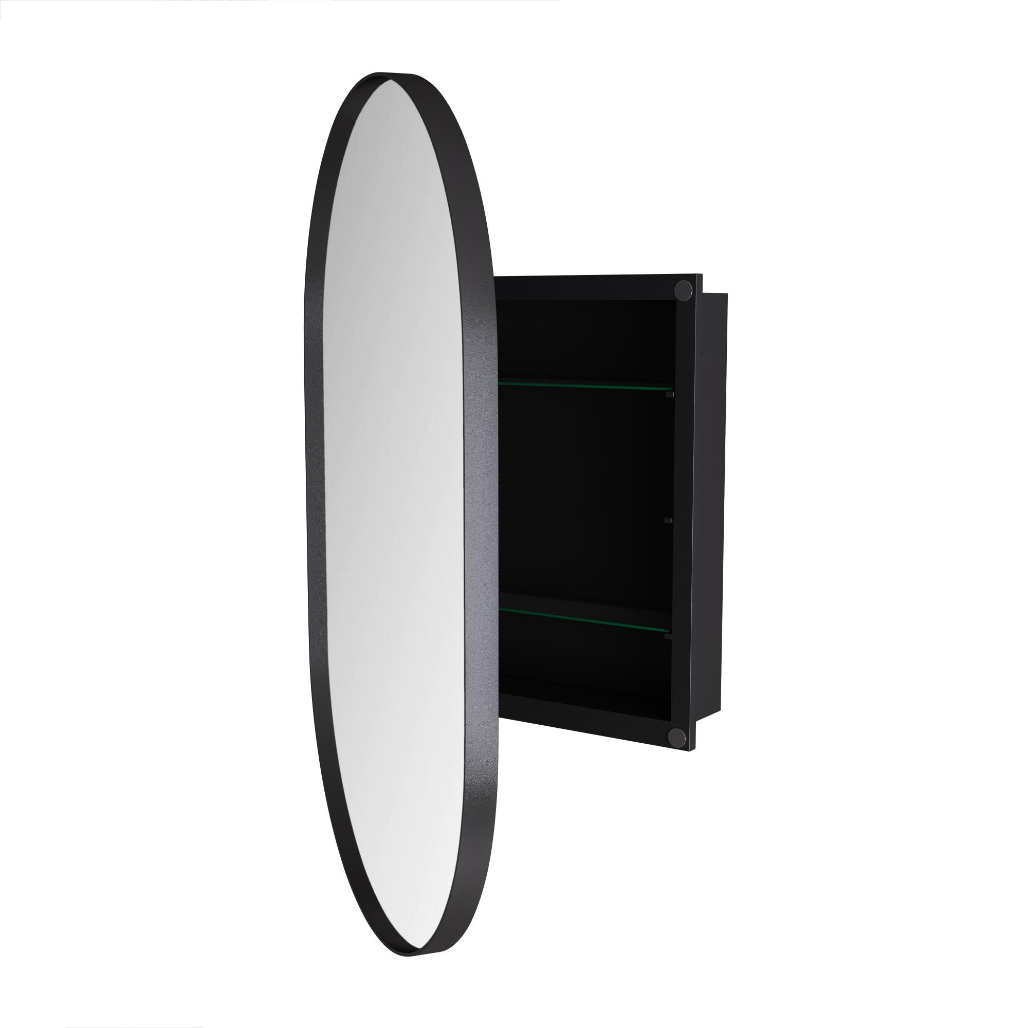 Armoire murale avec miroir ovale, armoire à miroir avec espace de rangement pour salle de bain, salon et chambre, 85x51,5x12 cm, Noir