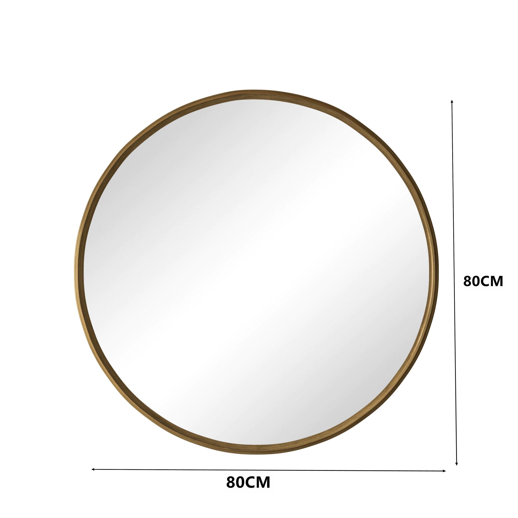Specchio Da Parete Rotondo In Metallo Bronzo, Diametro 80 Cm, Con Pellicola Antisfondamento, Per Soggiorno, Camera, Bagno E Ingresso