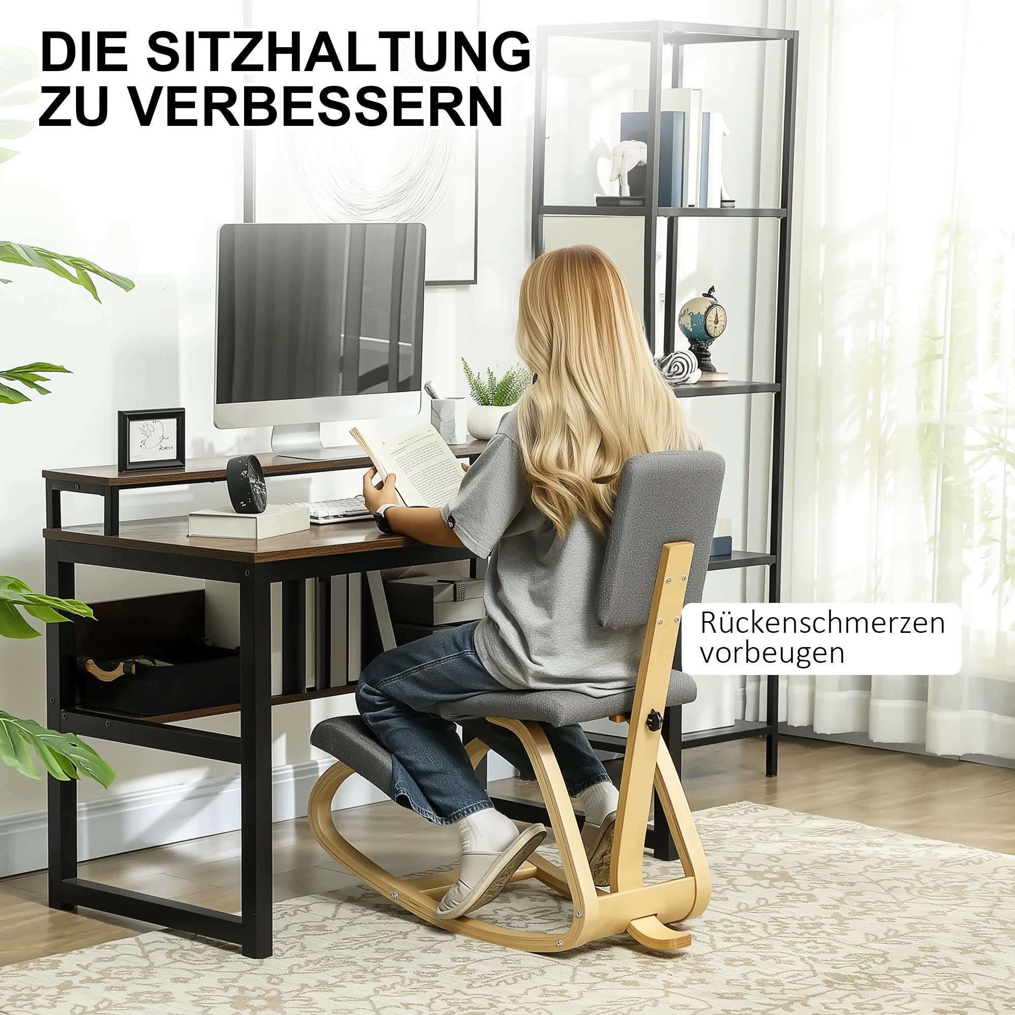 Ergonoomiline põlvitustool, põlvitaba, tervisetool koju, kontorisse, meditatsiooniks, hall