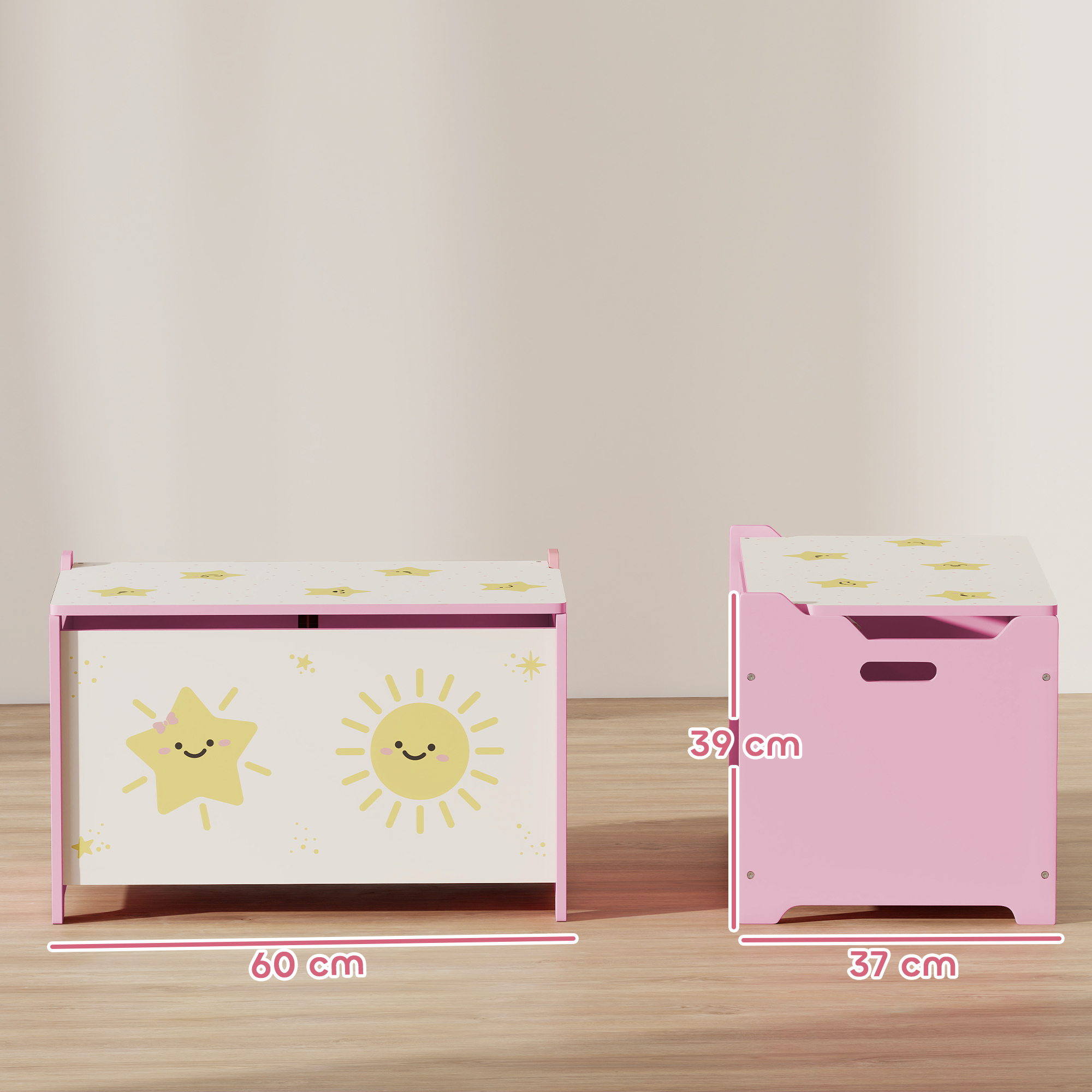 AIYAPLAY Toy Box with Lid, Safety Hinges and Groove Handles, Toy Storage organiser for Kids, Living Room, Playroom, Pink 3