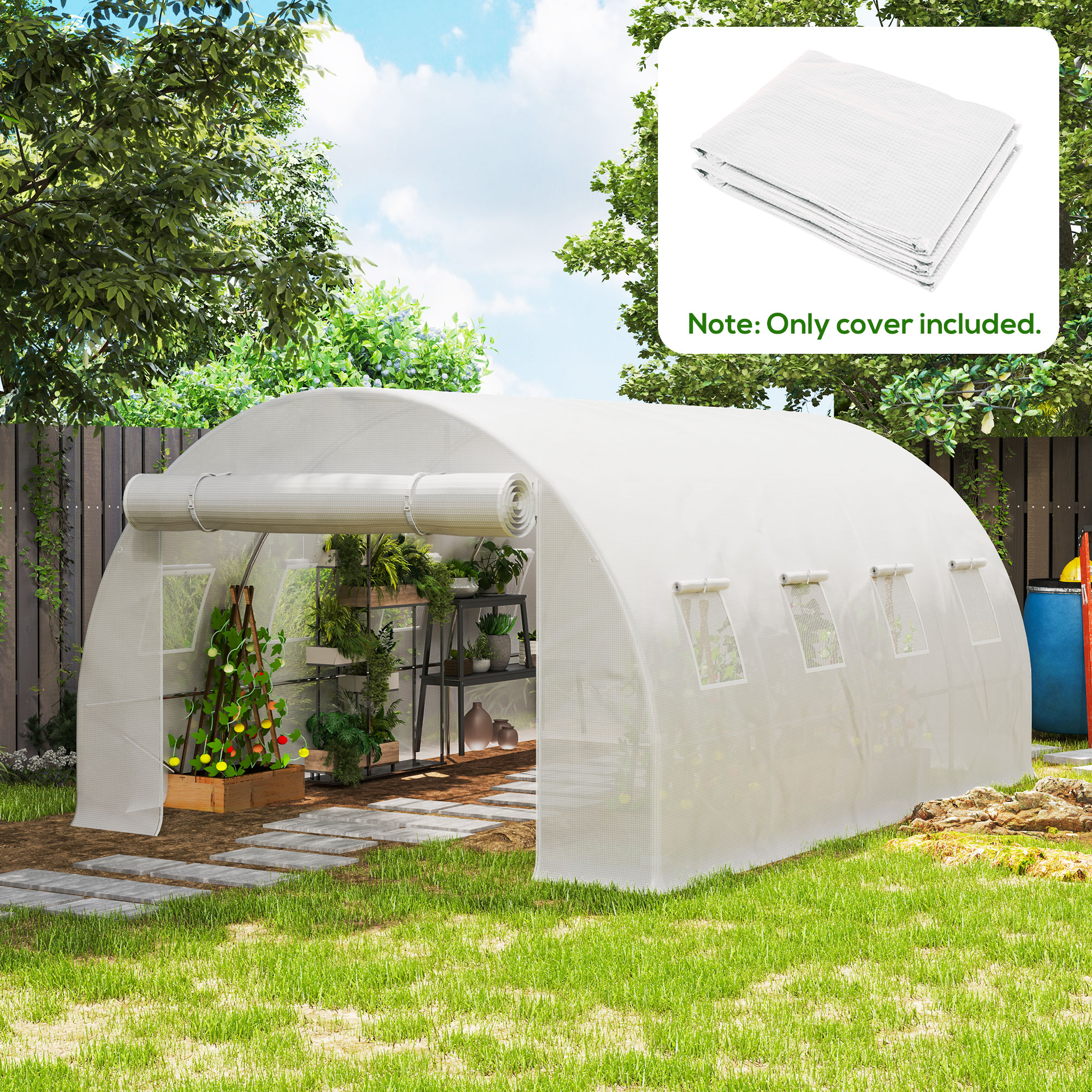 Outsunny 4 x 3 x 2m Polytunnel Greenhouse Replacement Cover ONLY Winter Garden Plant PE Cover for Tunnel Walk-in Greenhouse with Roll-up Windows Door Outdoor, White 2