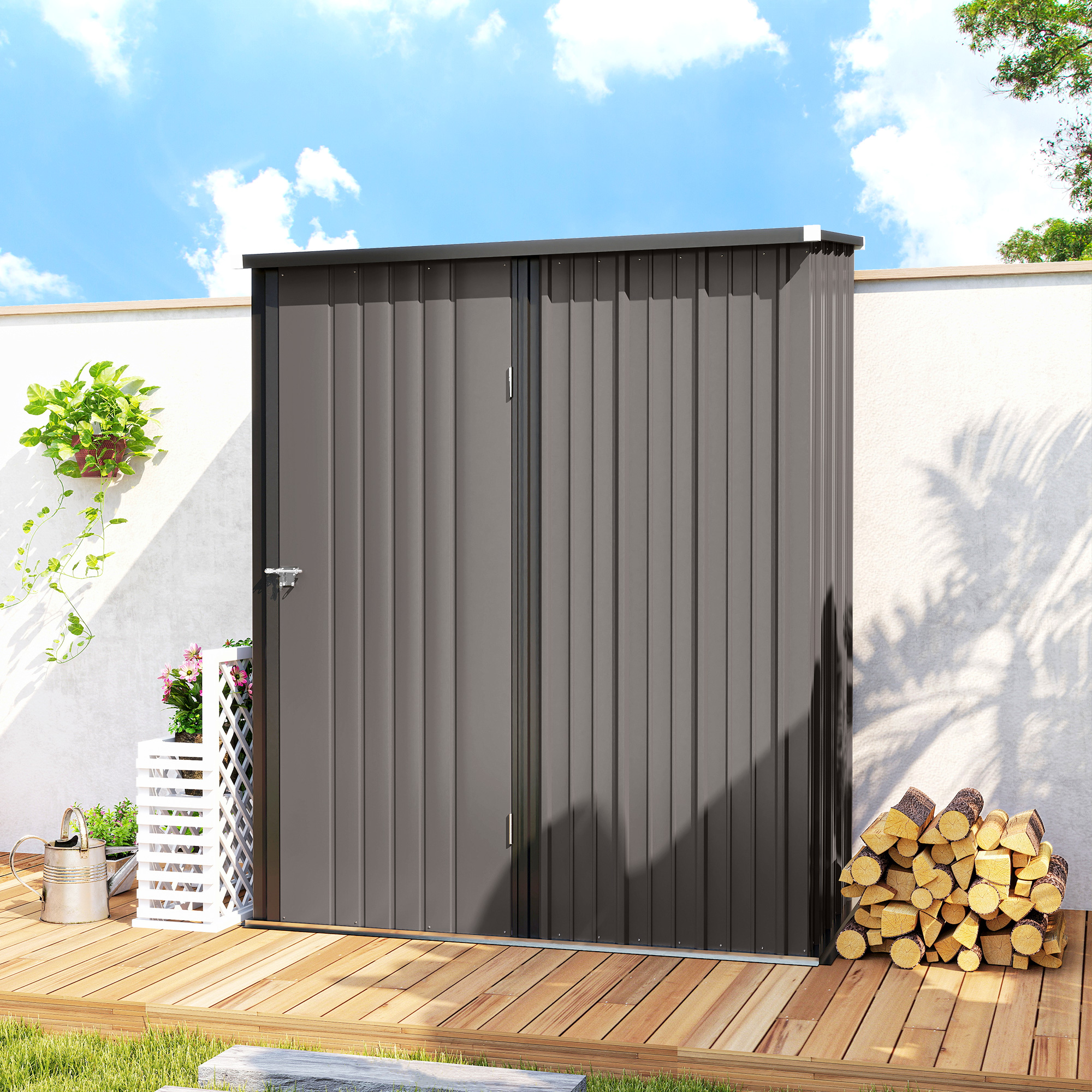 Outsunny 5.3 x 3.1ft Corrugated Steel Garden Shed Light Grey 8