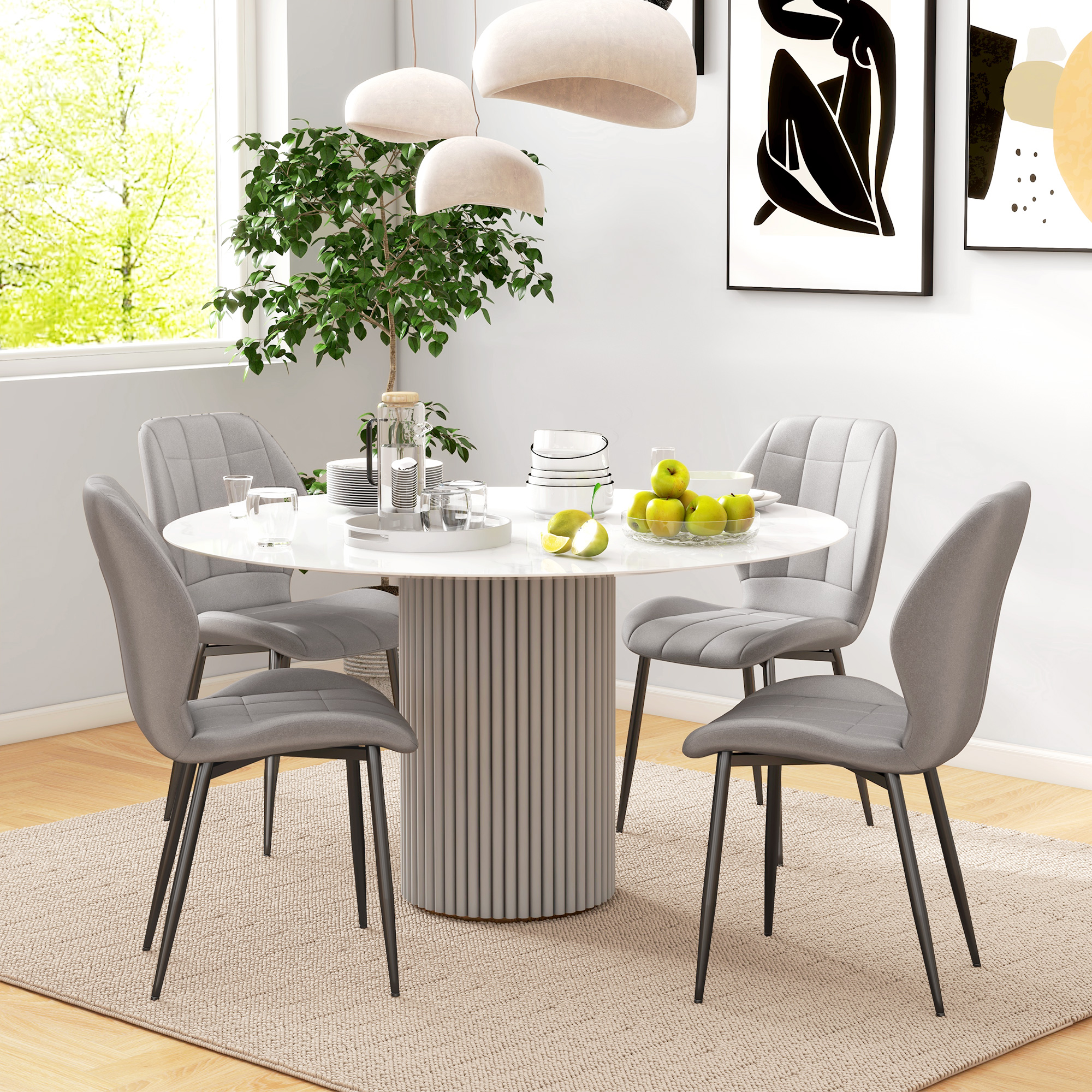 HOMCOM Set of Four Flannel Relaxed Tub Dining Chairs Light Blue 5