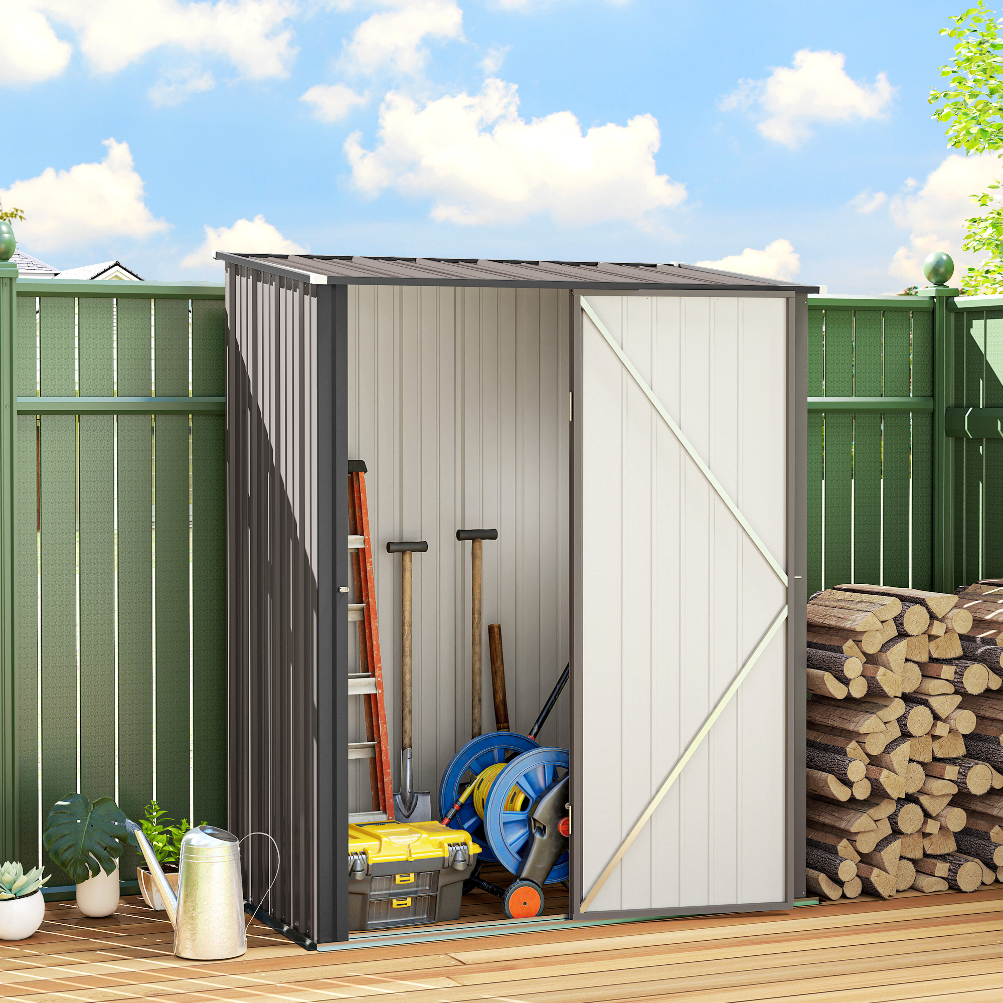 Outsunny 5.3 x 3.1ft Corrugated Steel Garden Shed Light Grey 2
