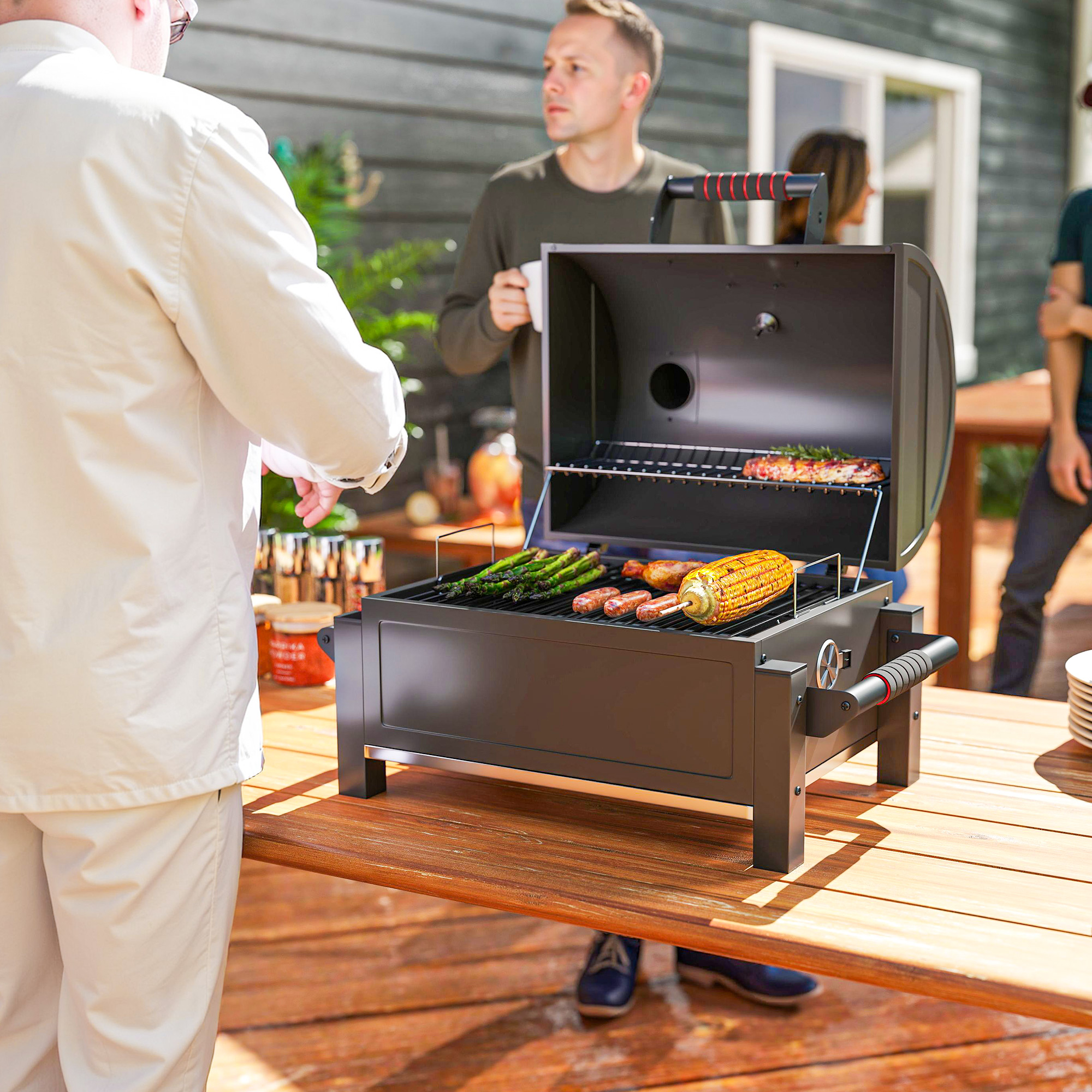 Outsunny Holzhohlgrill, Tischgrill mit Grillrost, Kohleschale, Campinggrill günstig online kaufen