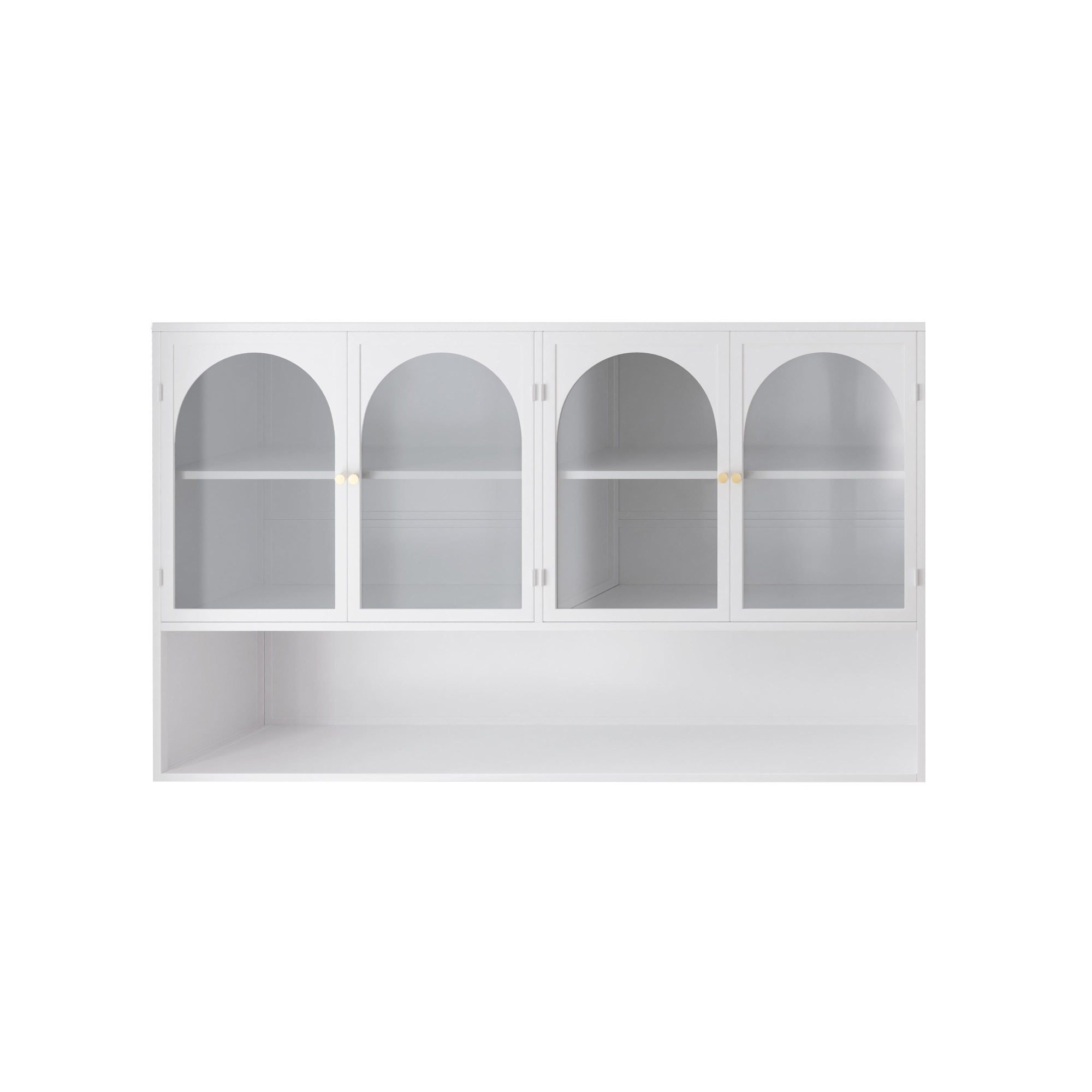 Armadio a muro con quattro ante in vetro e ripiano, per cucina, soggiorno, bagno, 120x23x70 cm, Bianco