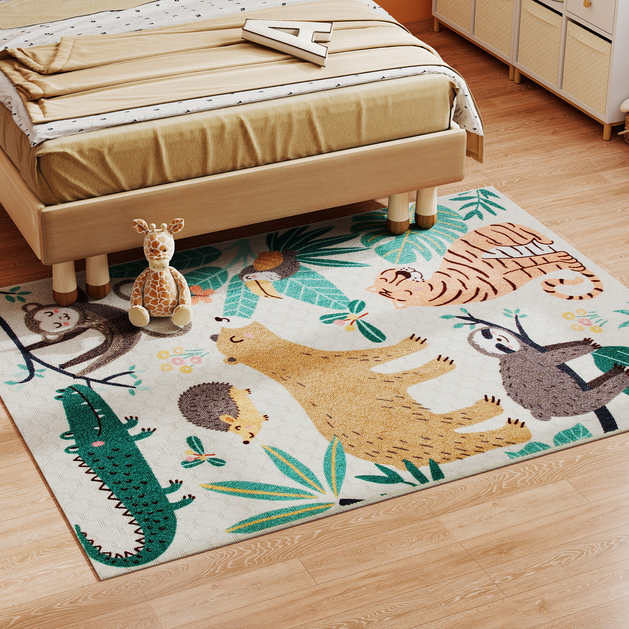 HOMCOM Teppich Anti-Rutsch Wohnzimmerteppich Kurzflor mit Dschungel-Muster, günstig online kaufen