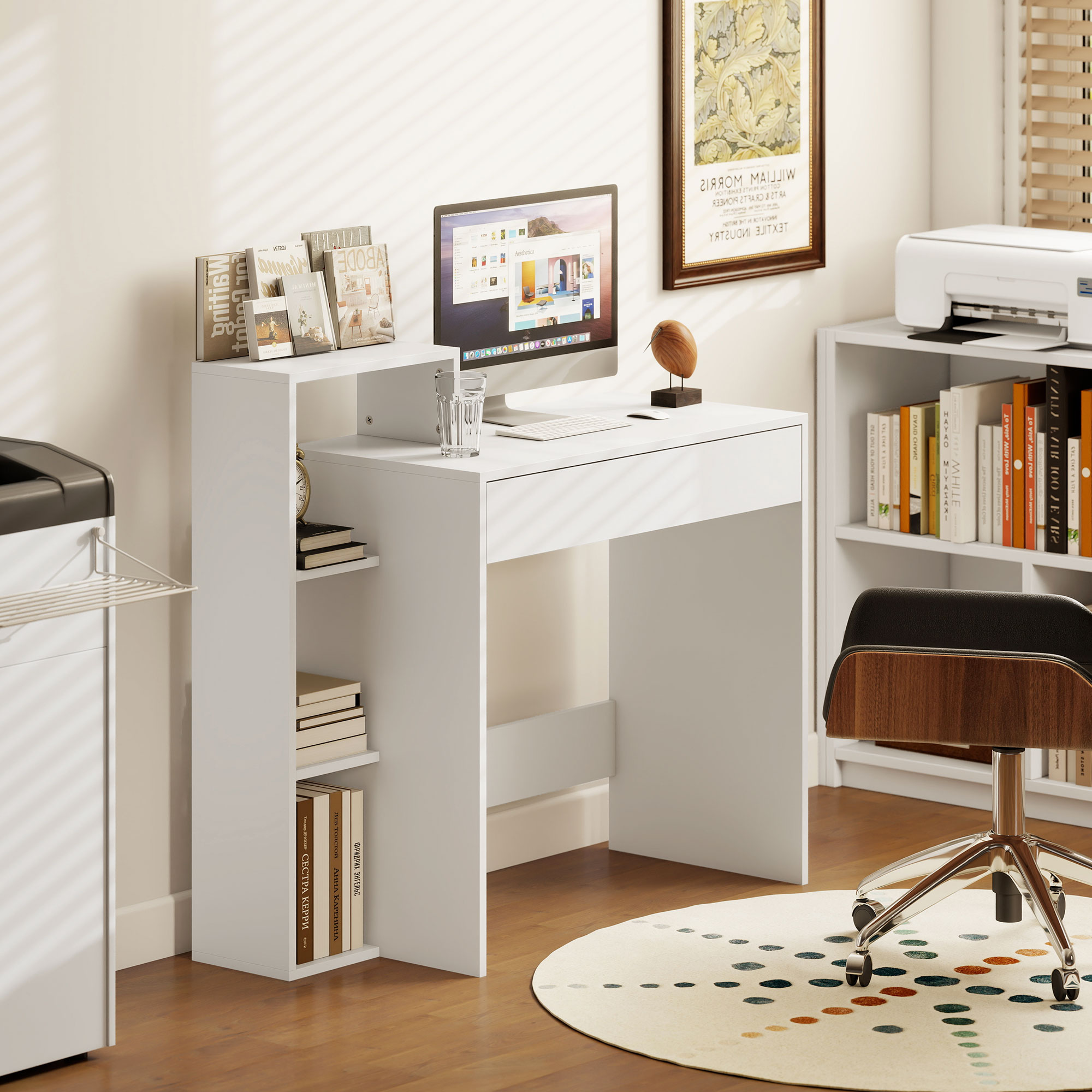 HOMCOM Platzsparender Moderner Schreibtisch mit 3 Offenen Regalen und Große günstig online kaufen