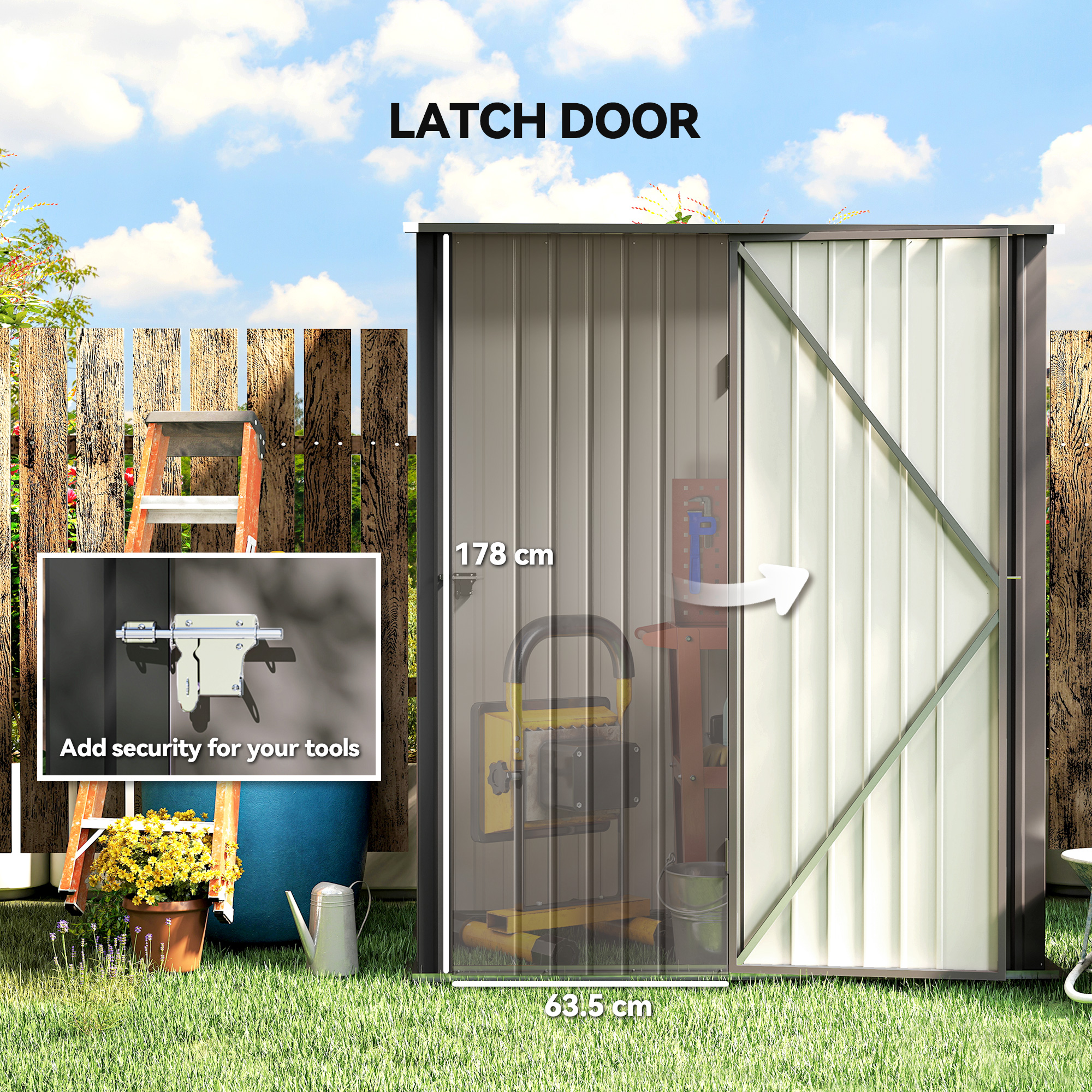 Outsunny 5.3 x 3.1ft Corrugated Steel Garden Shed Light Grey 5