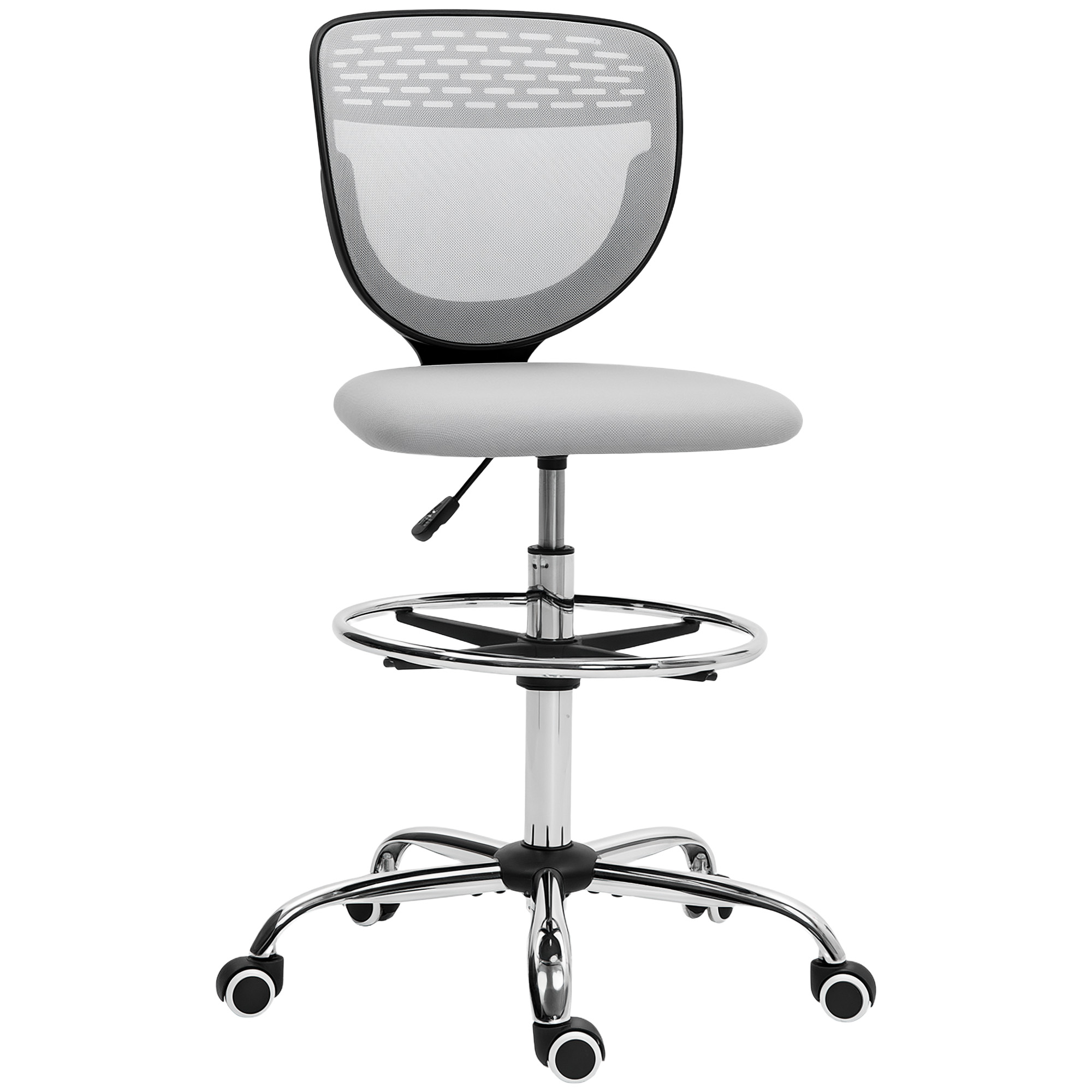 Vinsetto Silla de oficina ergonómica de malla, silla de dibujo, altura y reposapiés ajustable, 59 x 59 x 106-126 cm, gris