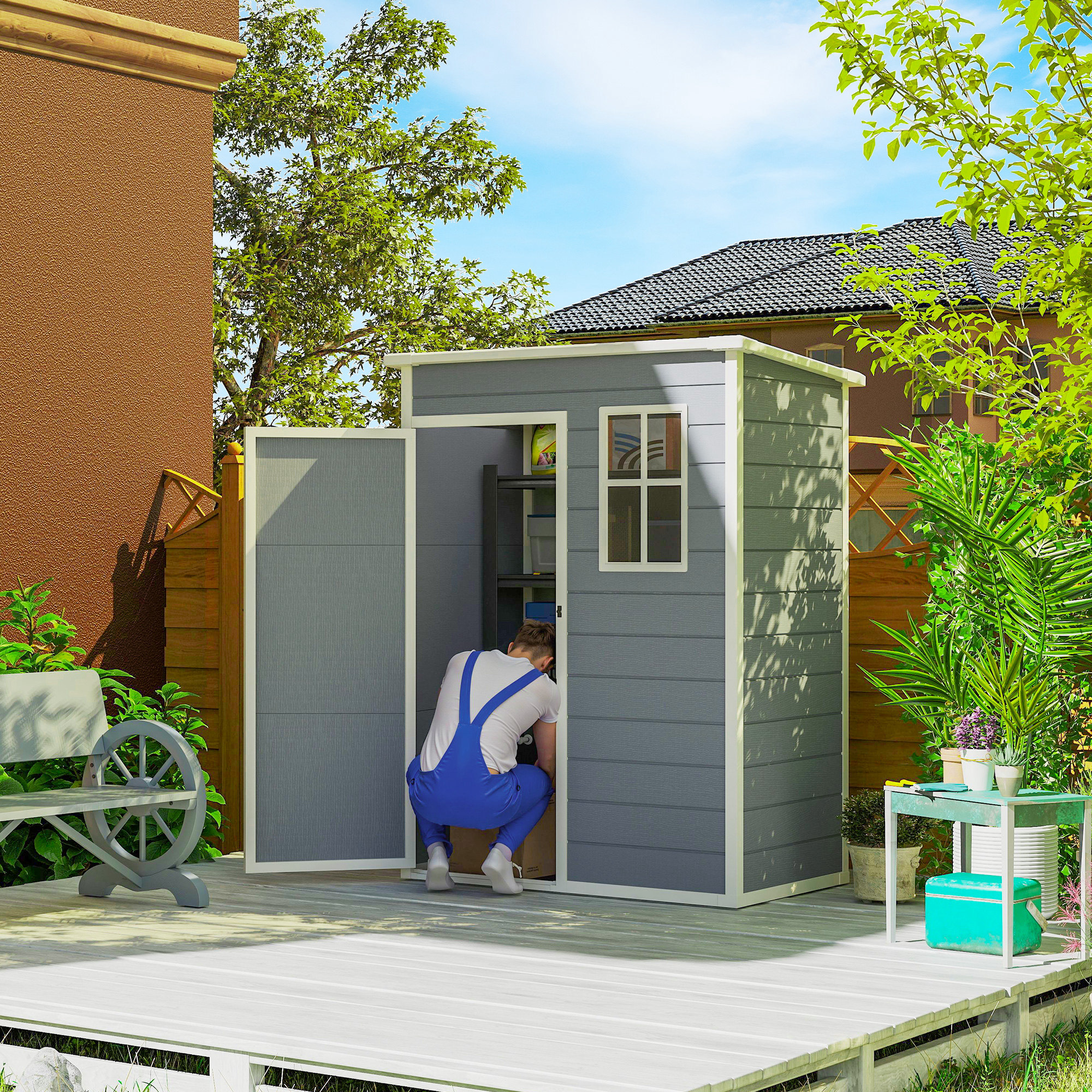 Outsunny Gerätehaus Kunststoff 1,14m² 151 x 92 x 193cm Geräteschuppen mit P günstig online kaufen
