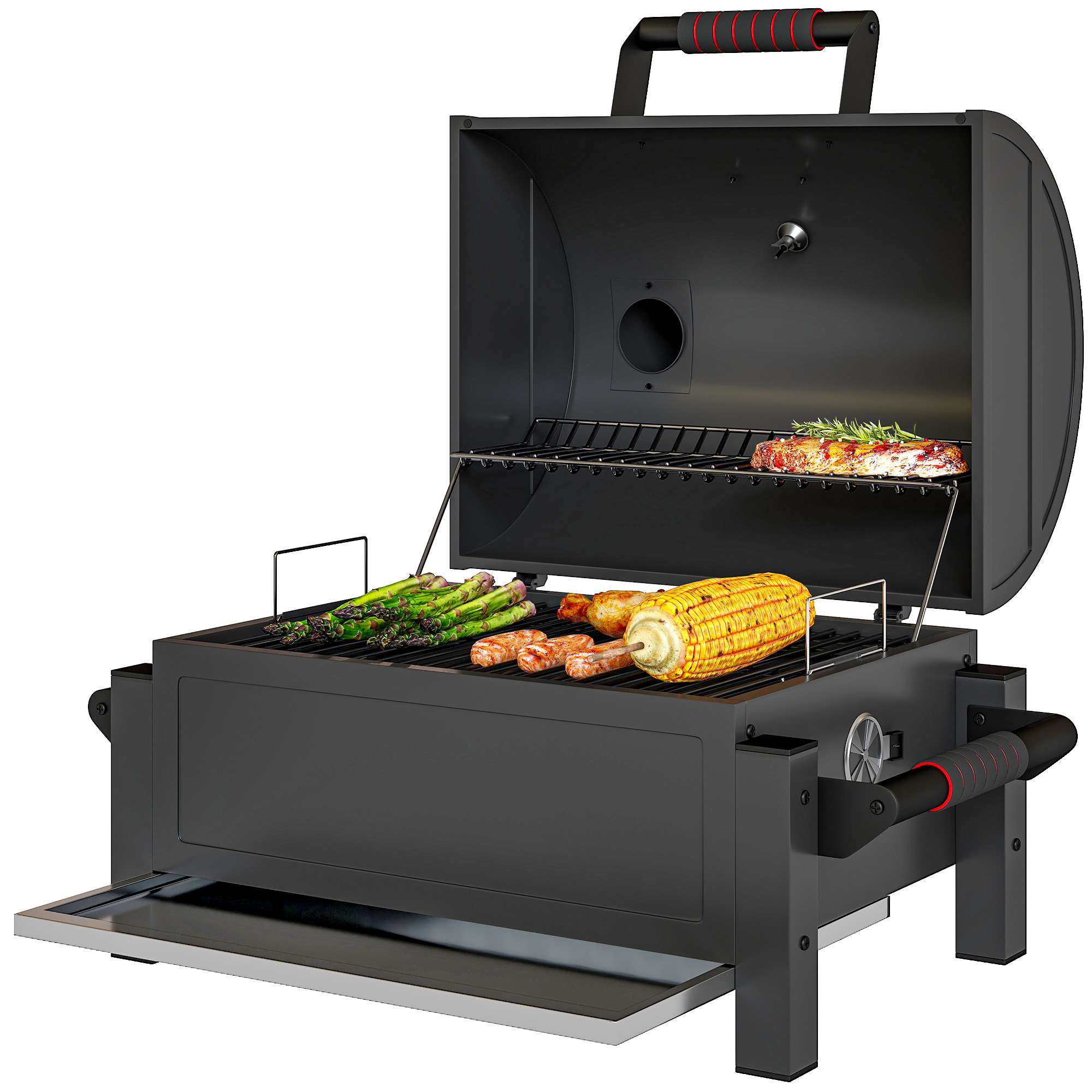 Outsunny Holzhohlgrill, Tischgrill mit Grillrost, Kohleschale, Campinggrill günstig online kaufen