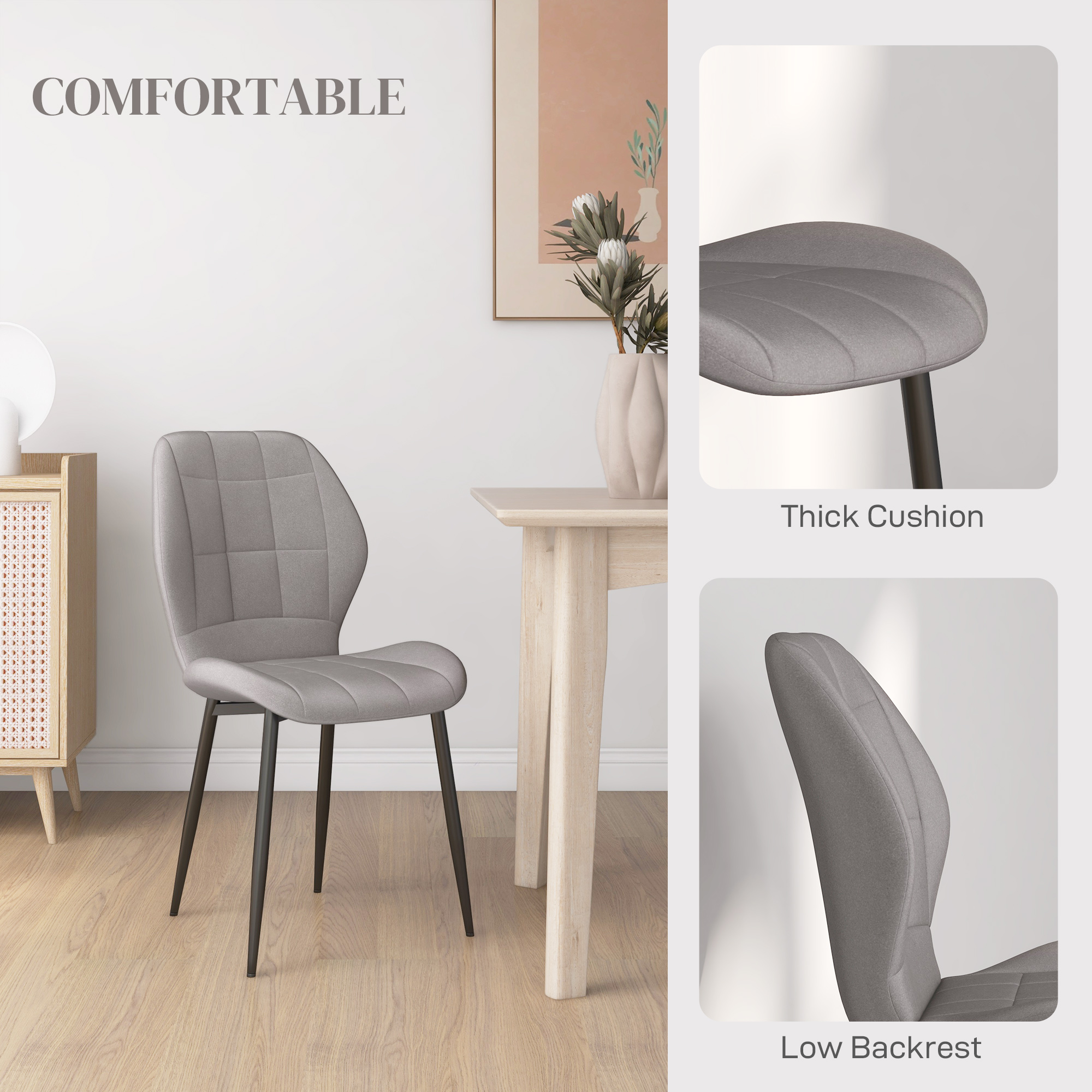 HOMCOM Set of Four Flannel Relaxed Tub Dining Chairs Light Blue 6