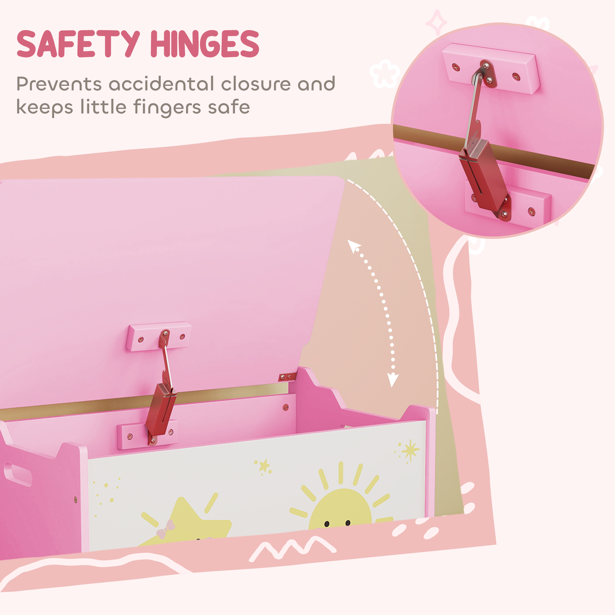 AIYAPLAY Toy Box with Lid, Safety Hinges and Groove Handles, Toy Storage organiser for Kids, Living Room, Playroom, Pink 5