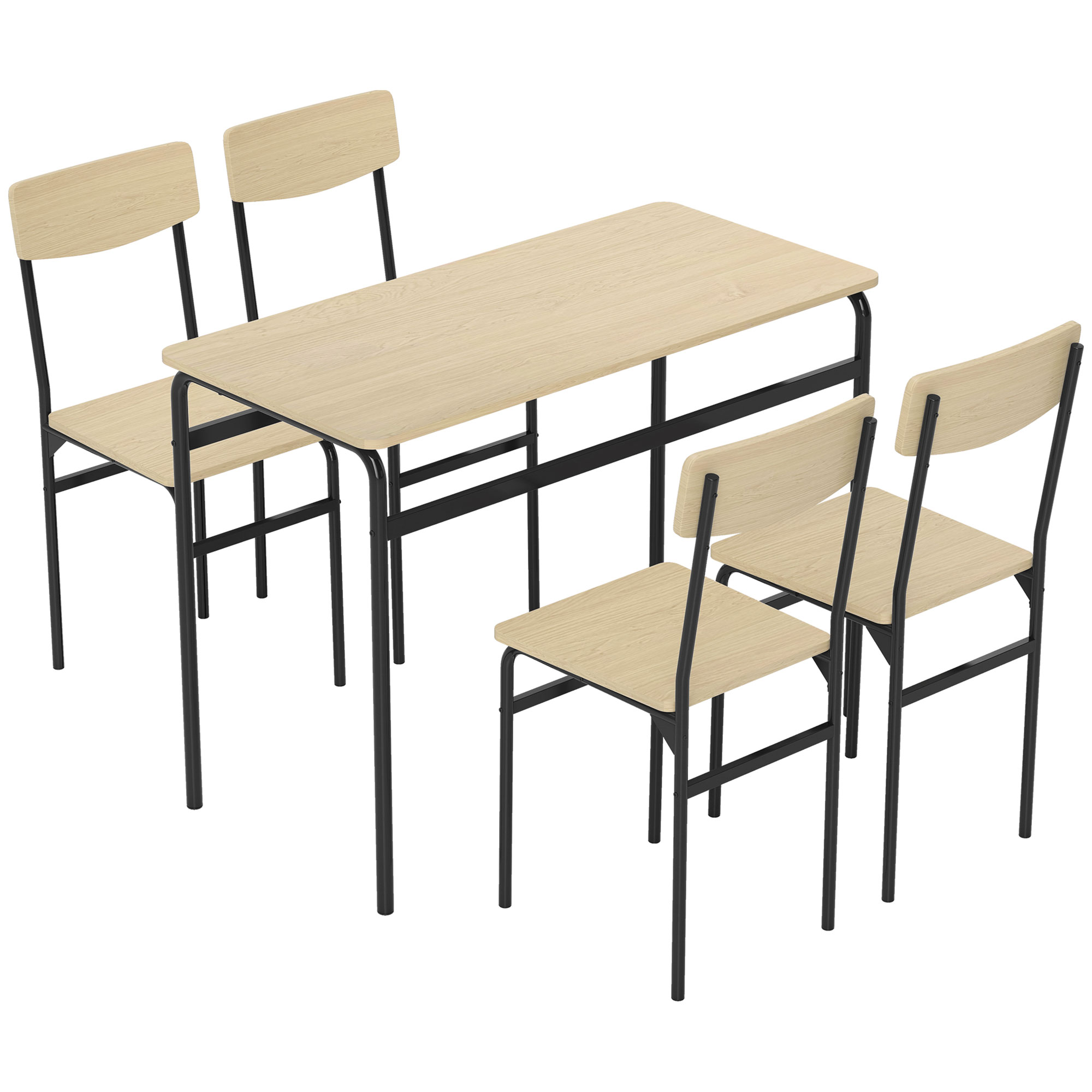 HOMCOM Set de Masă Rectangulară și 4 Scaune, Negru și Culoare Lemn | Aosom Romania