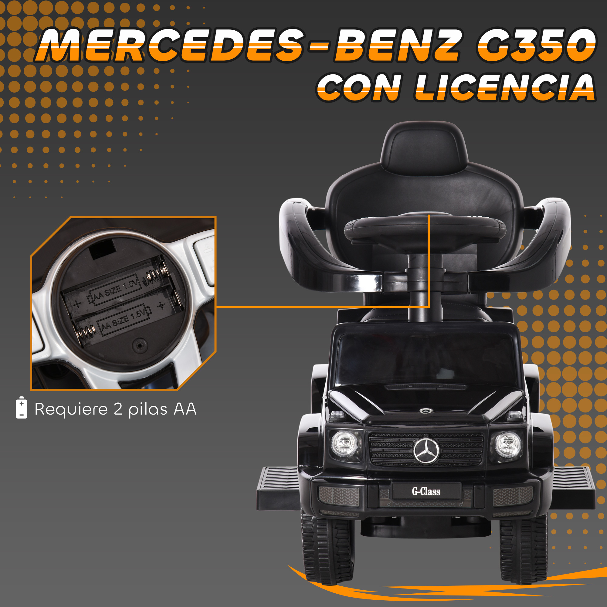 HOMCOM Correpasillos Mercedes G350 Con Capota Y Manillar – Coche De Empuje Para Niños De 1 A 3 Años, Carga 25 Kg