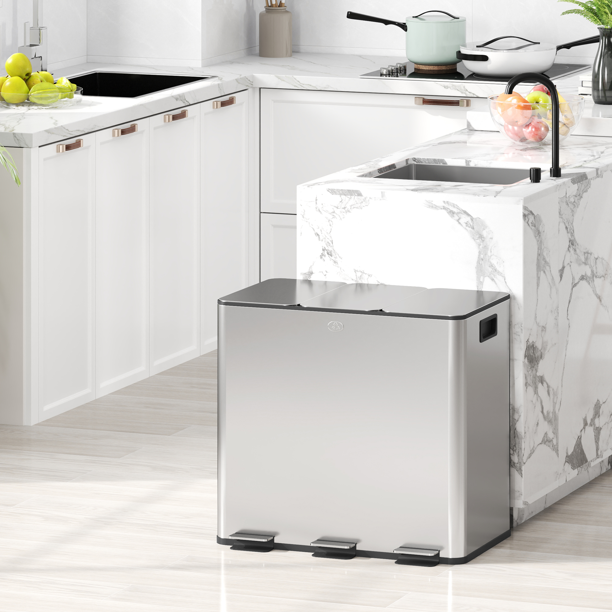 HOMCOM Mülleimer 3 x 15L Abfalleimer aus Edelstahl Mülltrennsystem mit Soft günstig online kaufen