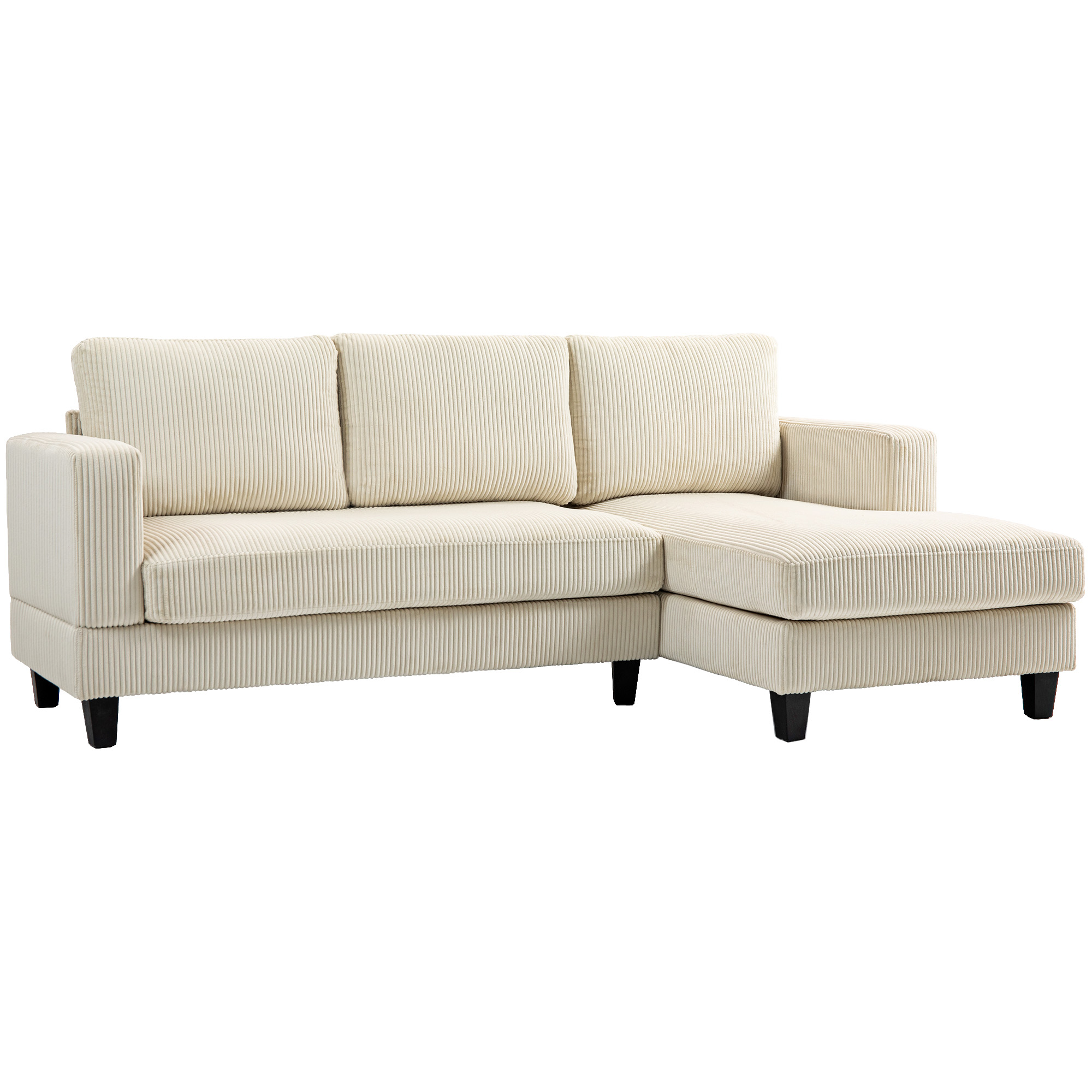 HOMCOM Sofá esquinero de terciopelo acanalado 3 plazas con chaise longue y cojín de muelles gruesos, ancho 214 cm, beige