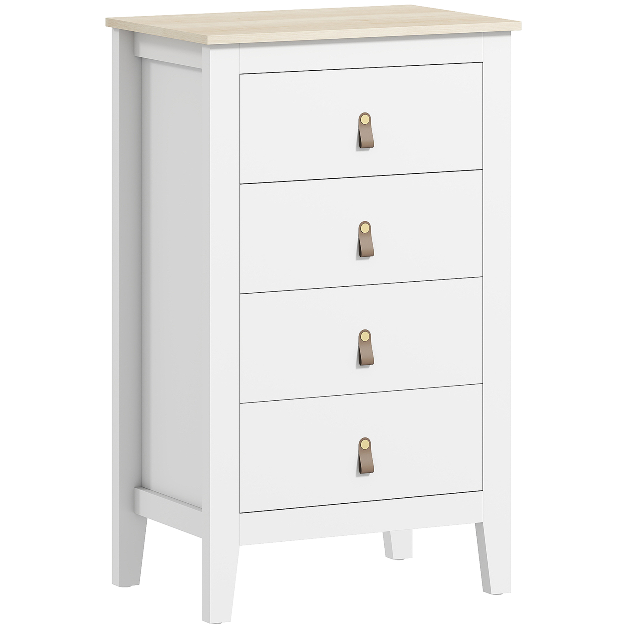 HOMCOM Cómoda 4 cajones mueble de almacenamiento con estilo contemporáneo y asas de poliuretano, 60x40x98 cm, blanco