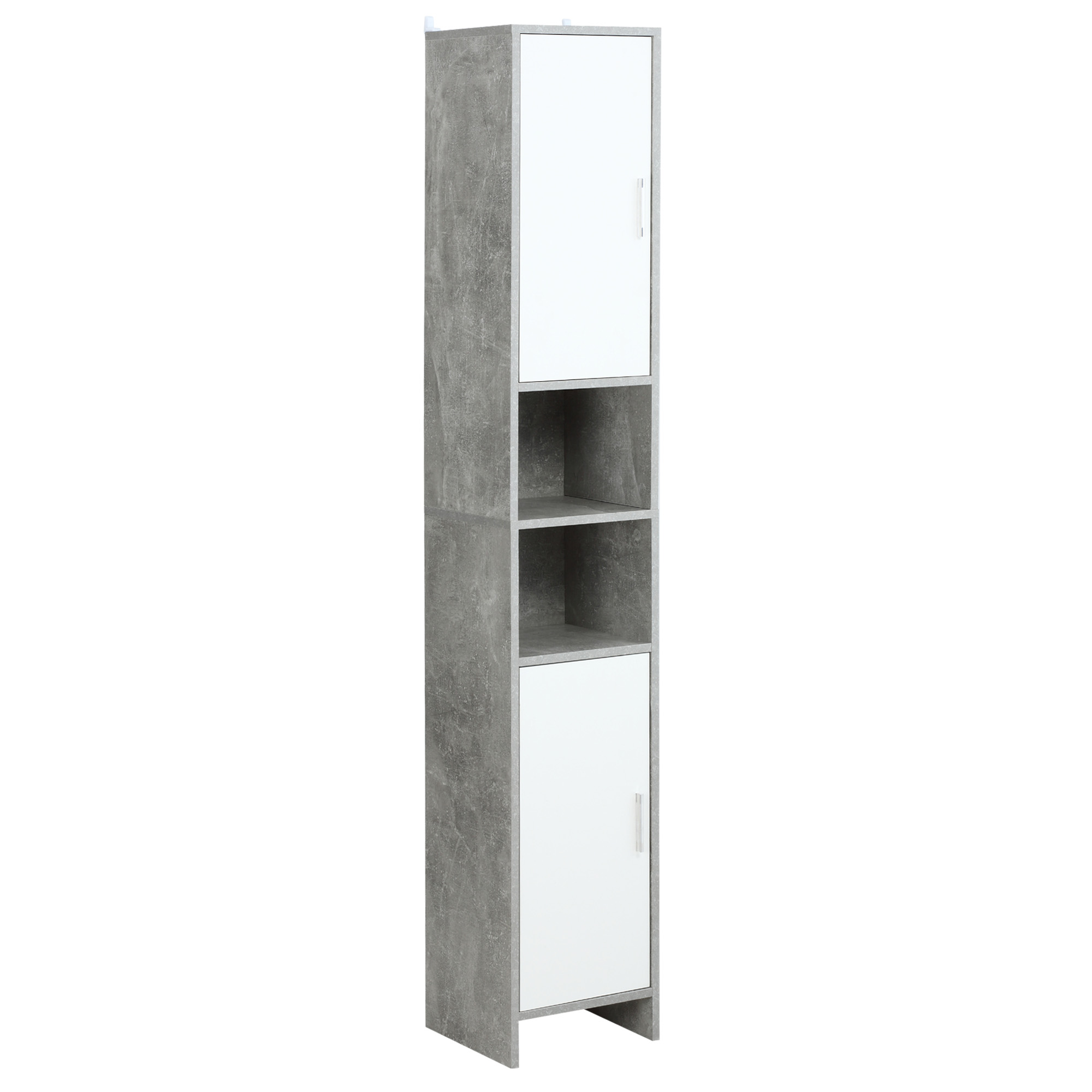 kleankin Mueble Columna Almacenamiento Baño dimensiones 30L x 30A x 180H cm 2 armarios con estante + 2 nichos Paneles Partículas Efecto Cemento Blanco