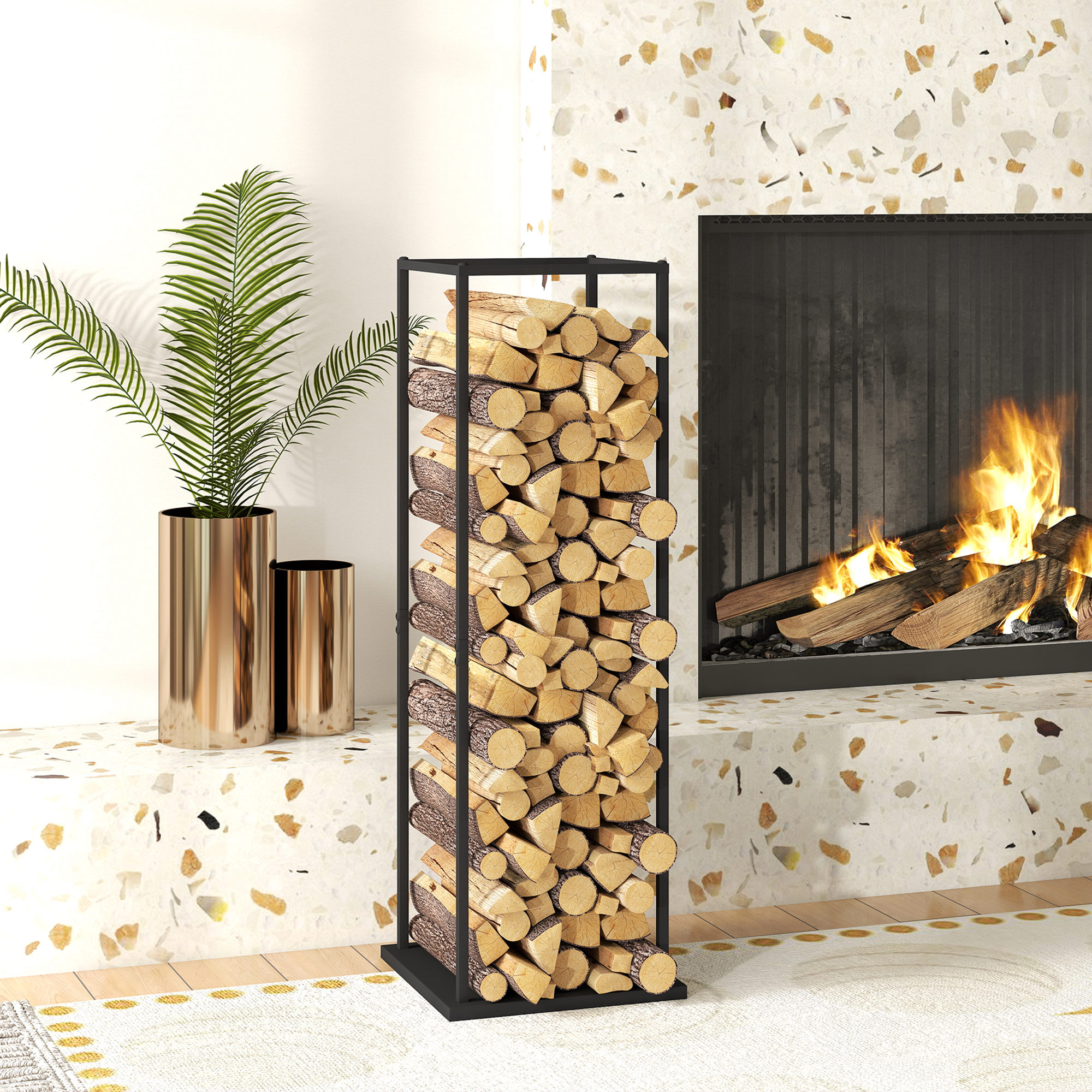 Outsunny Metallisches Holzregal, Holzständer für Kamin, Externes Holzregal günstig online kaufen