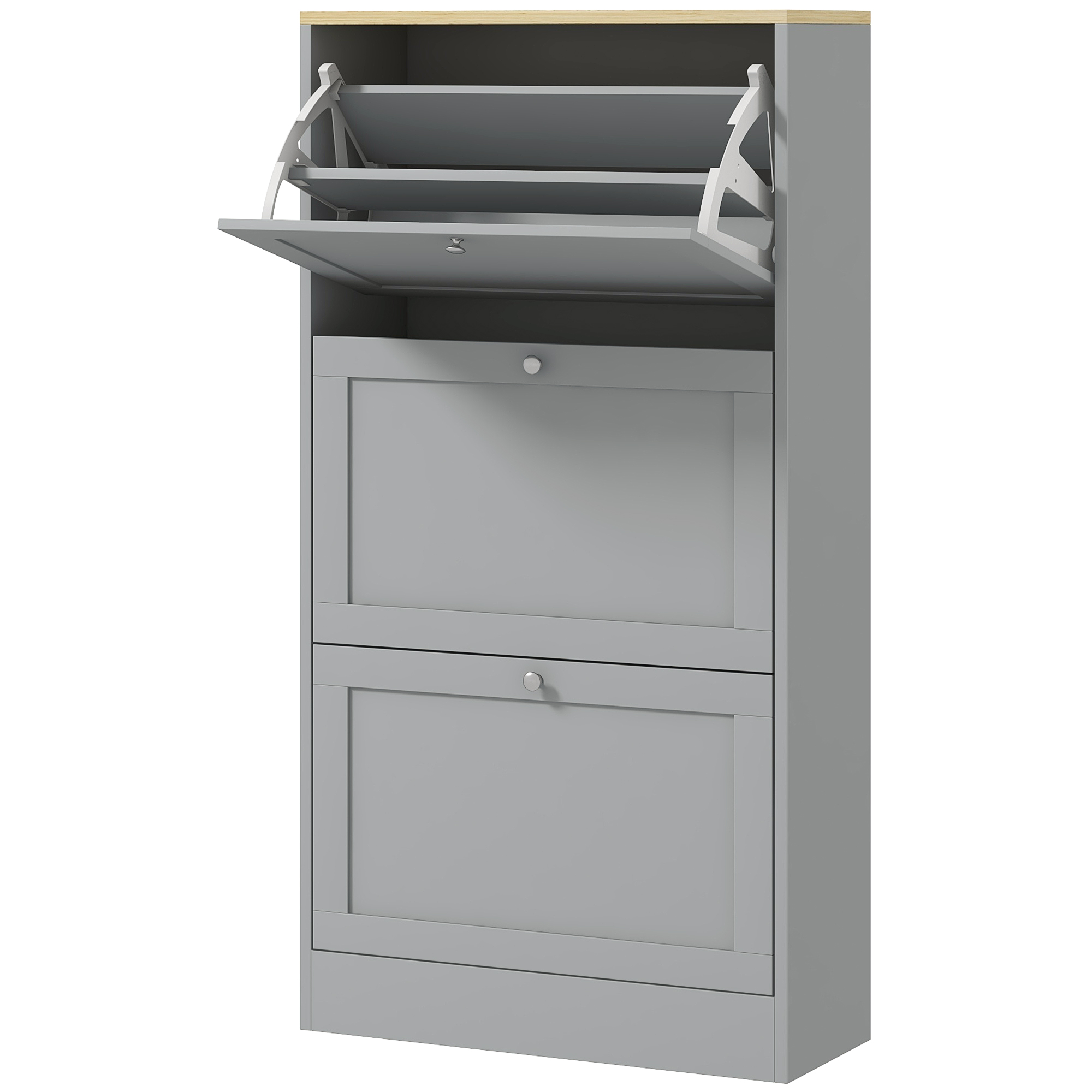 HOMCOM Meuble à chaussures 18 paires, armoire à chaussures avec 3 tiroirs rabattables, étagères réglables, 60x23,5x115cm, gris