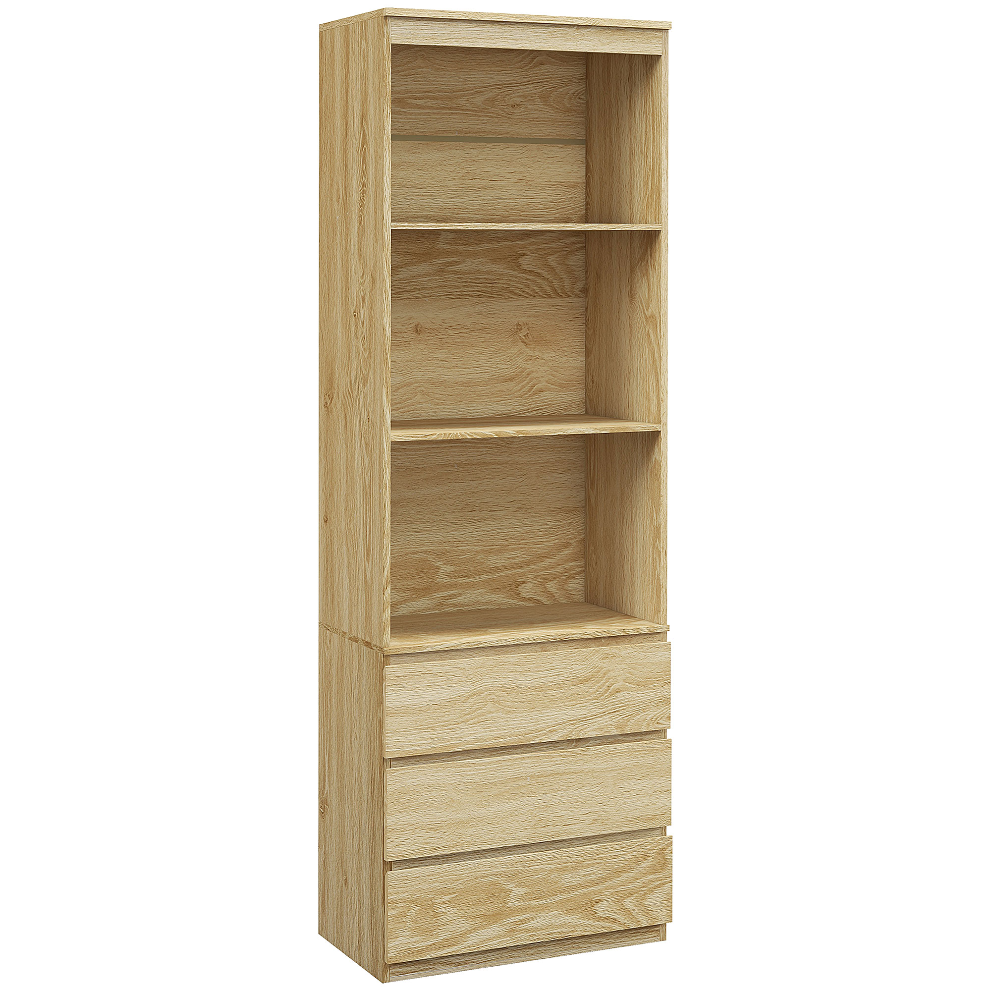 HOMCOM Biblioteca alta de 180 cm con 3 estantes y 3 cajones dim. 60L x 35An x 180Al cm Paneles de Partículas efecto madera