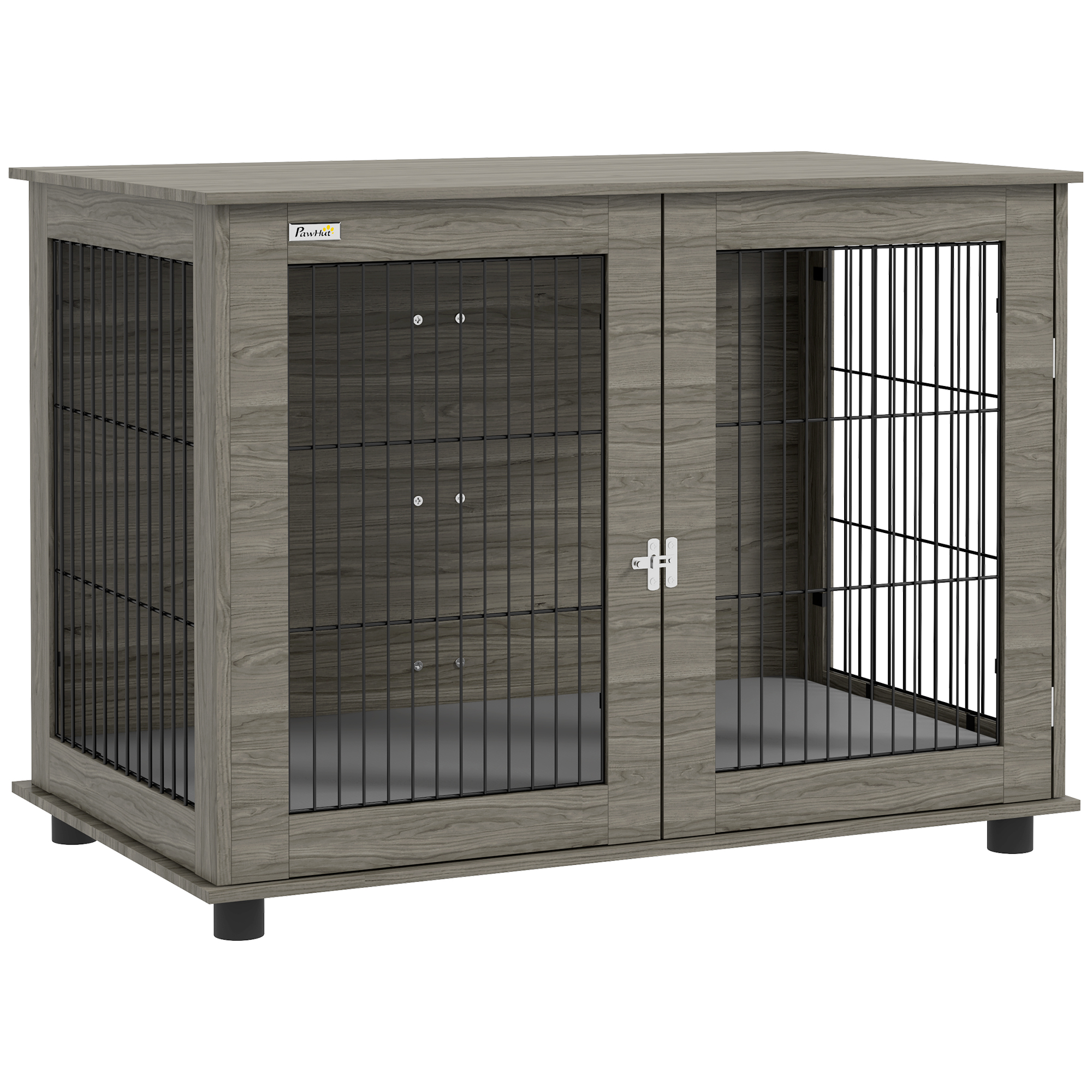 PawHut Jaula para perros 2 en 1 mesa auxiliar con cojín de peluche desmontable puerta con cerradura 100 x 60 x 73,5 cm gris